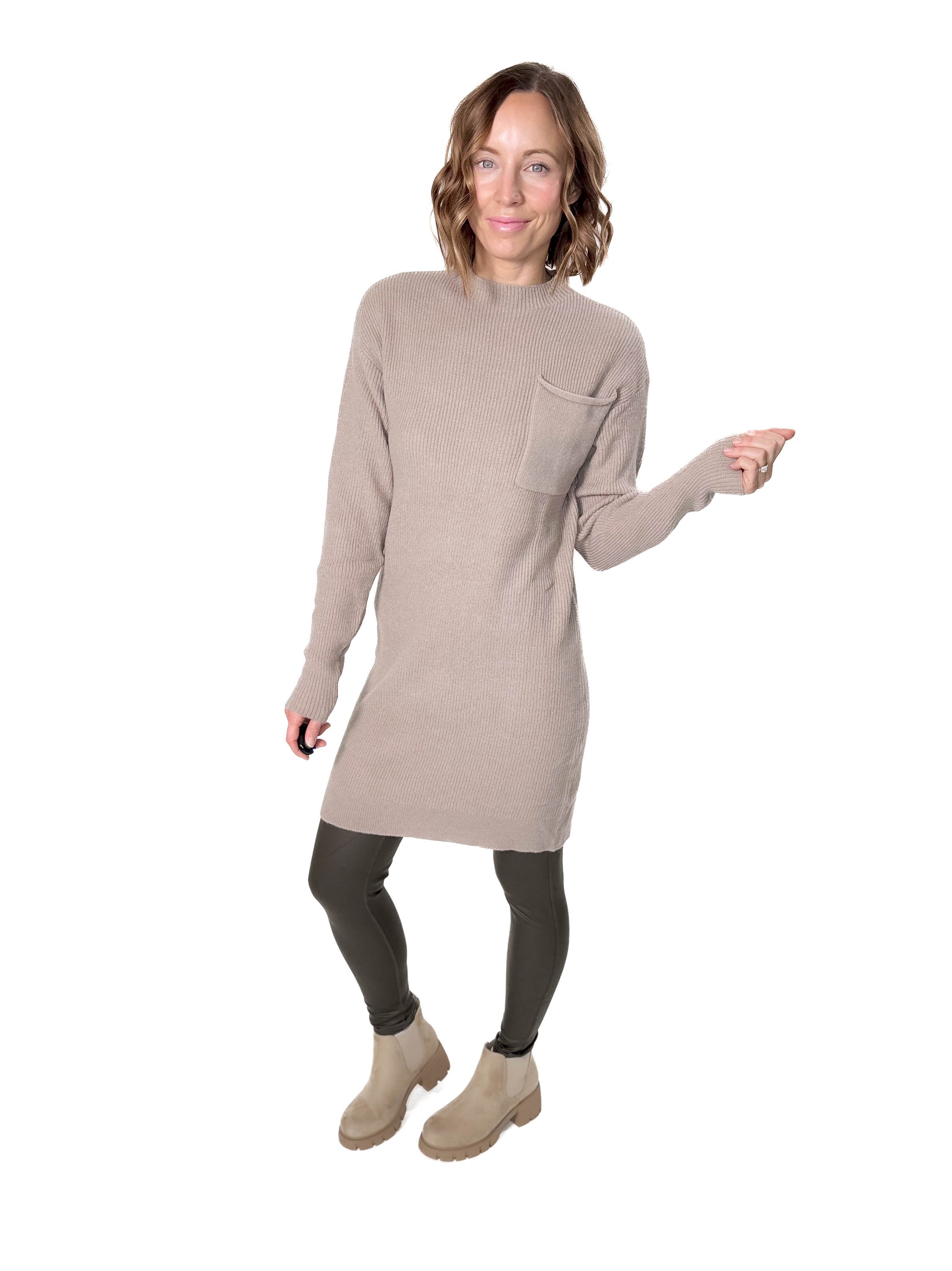 Fiona Pocket Sweater Dress- TAUPE