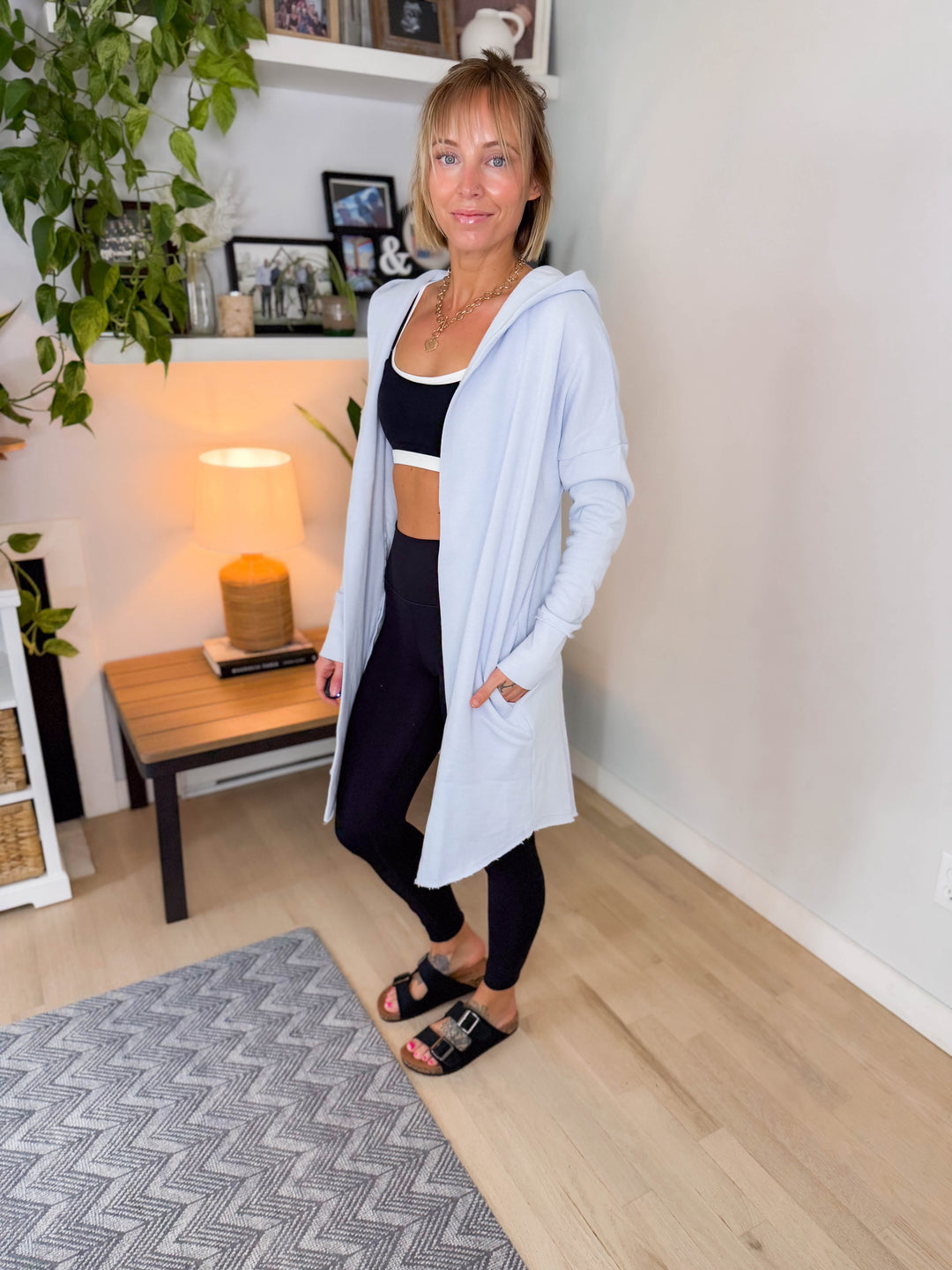 MONO B Whistler Longline Hoodie Cardigan- HALOGEN BLUE