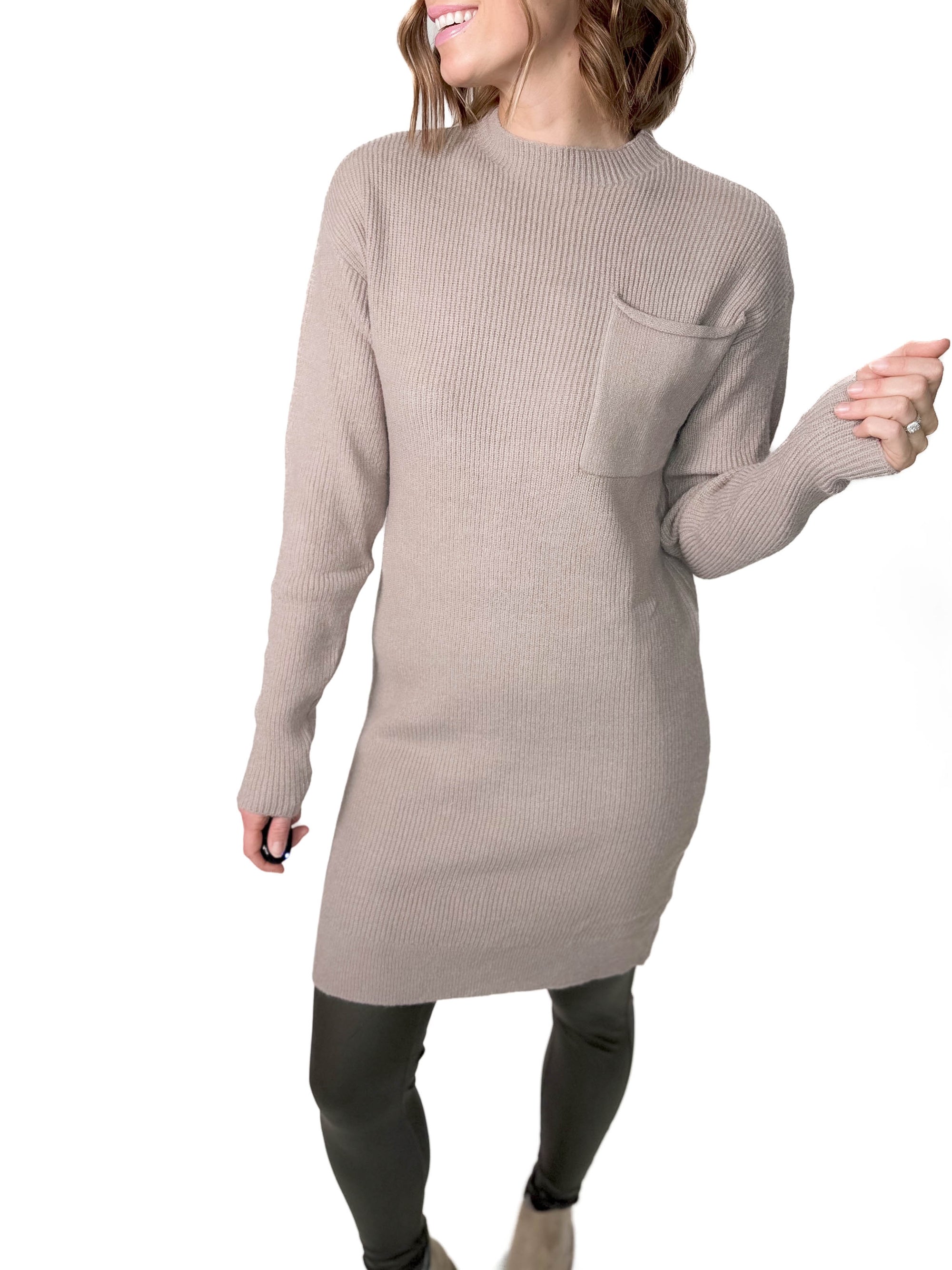 Fiona Pocket Sweater Dress- TAUPE