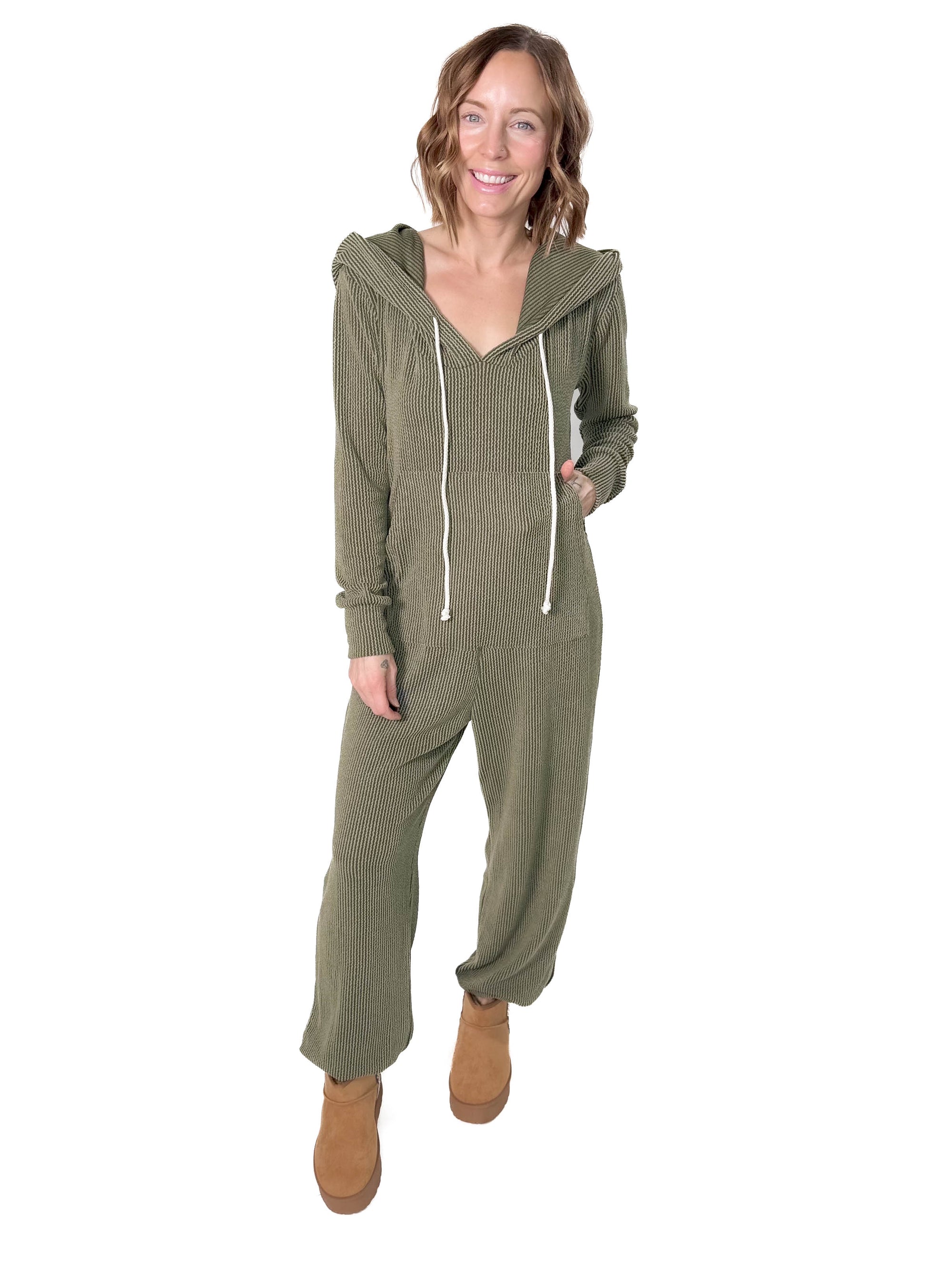 Hayden Ribbed Jumpsuit- OLIVE