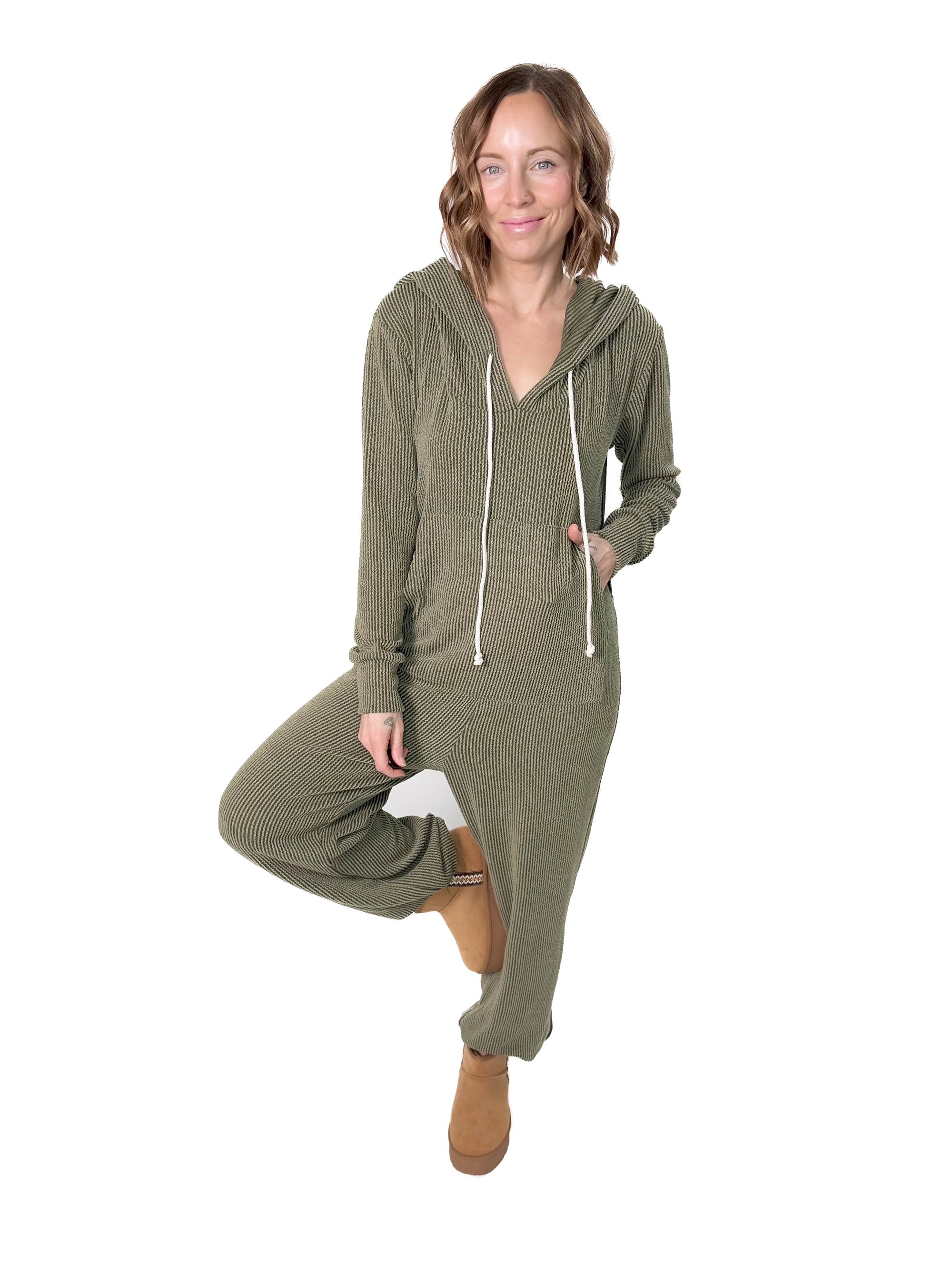 Hayden Ribbed Jumpsuit- OLIVE