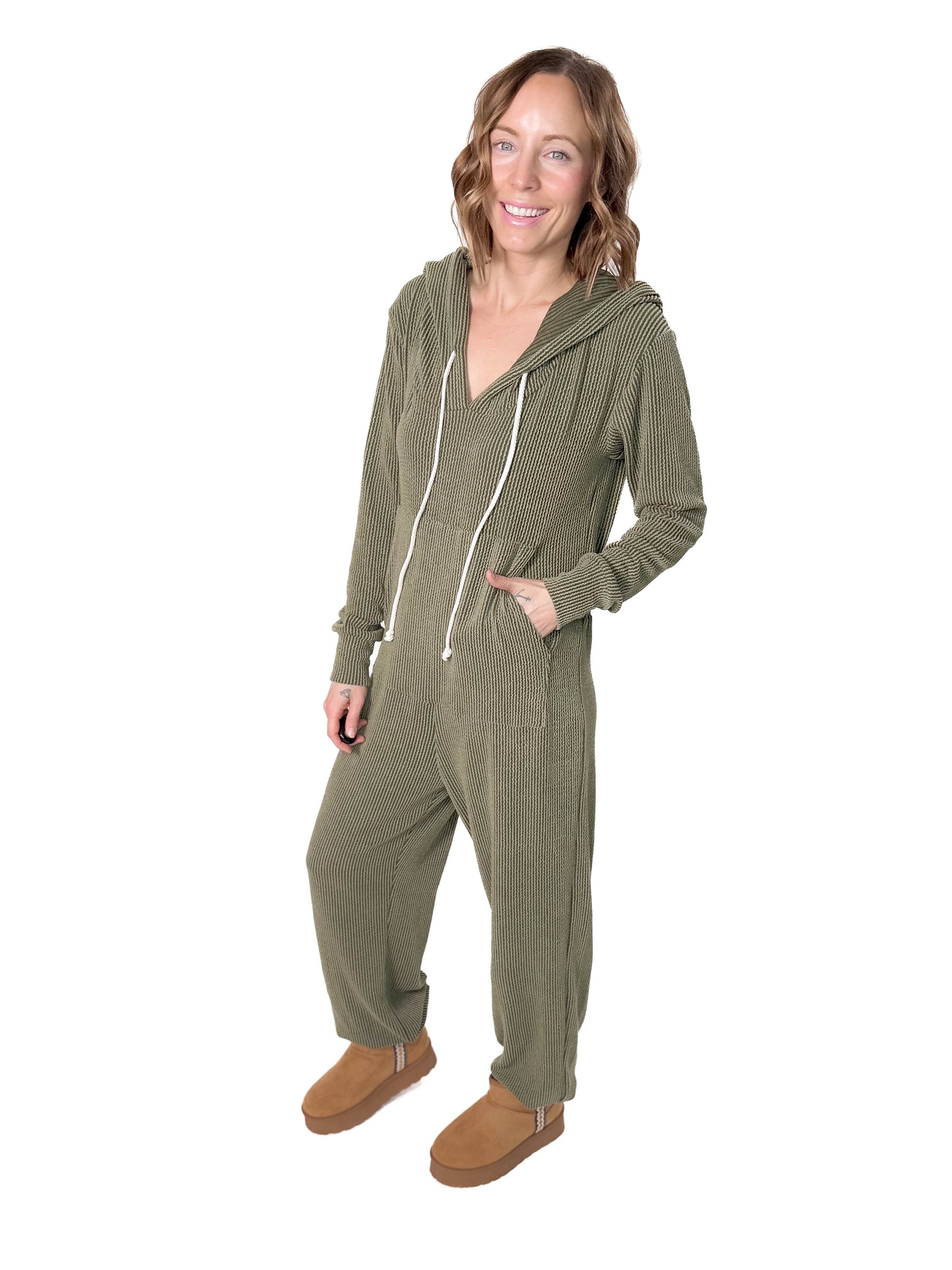 Hayden Ribbed Jumpsuit- OLIVE