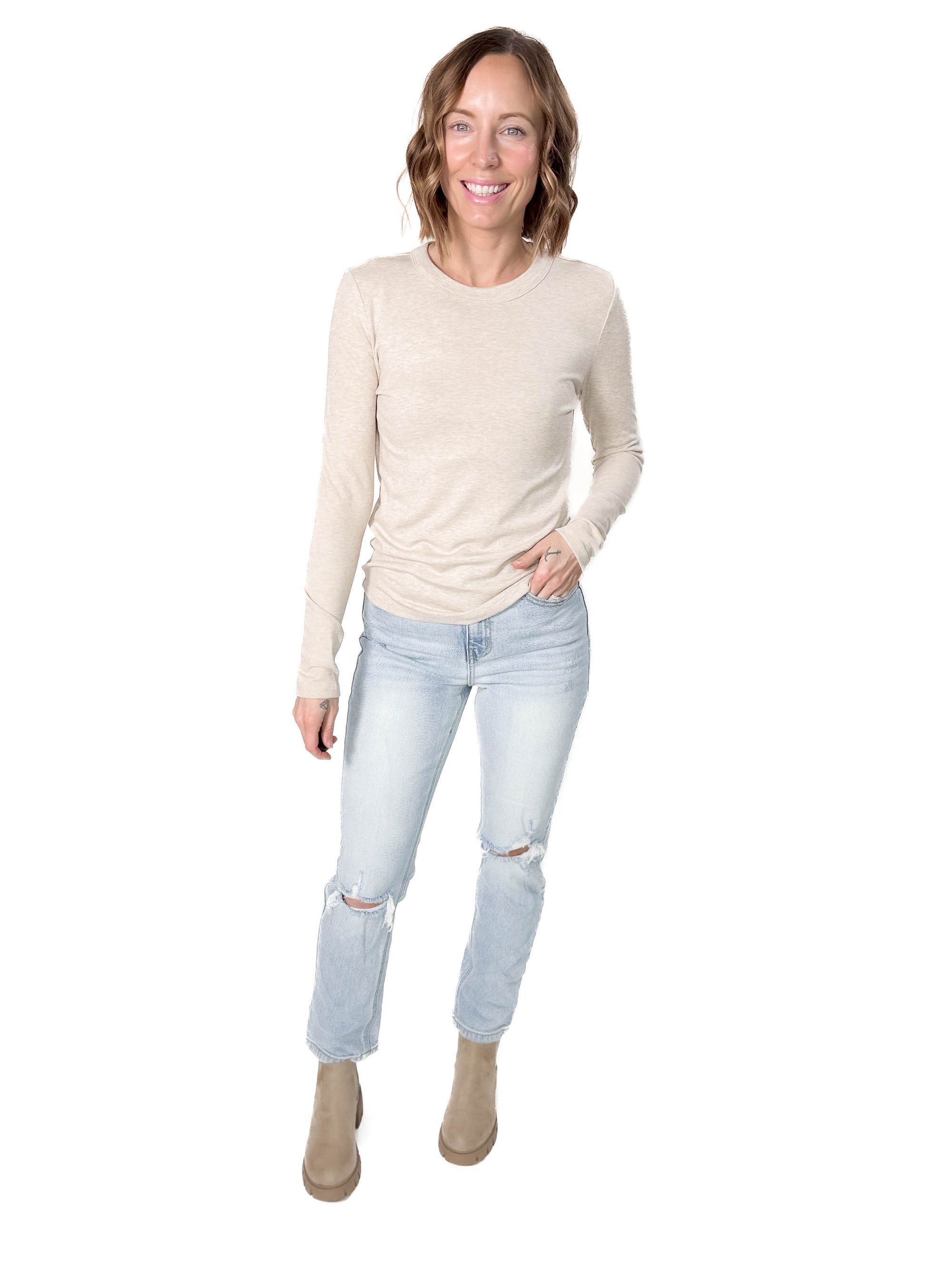 Chello Round Neck Long Sleeve- OATMEAL