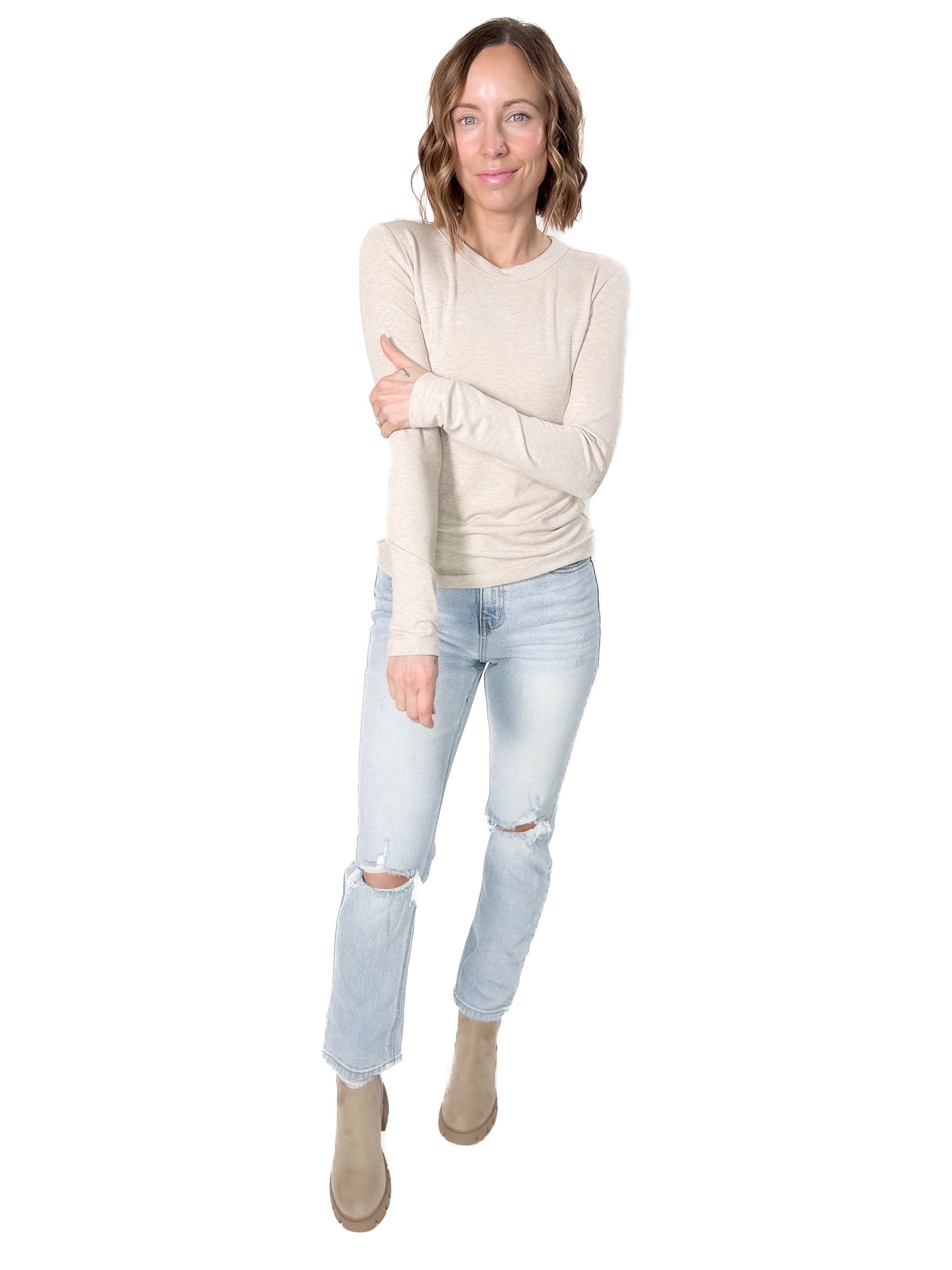 Chello Round Neck Long Sleeve- OATMEAL