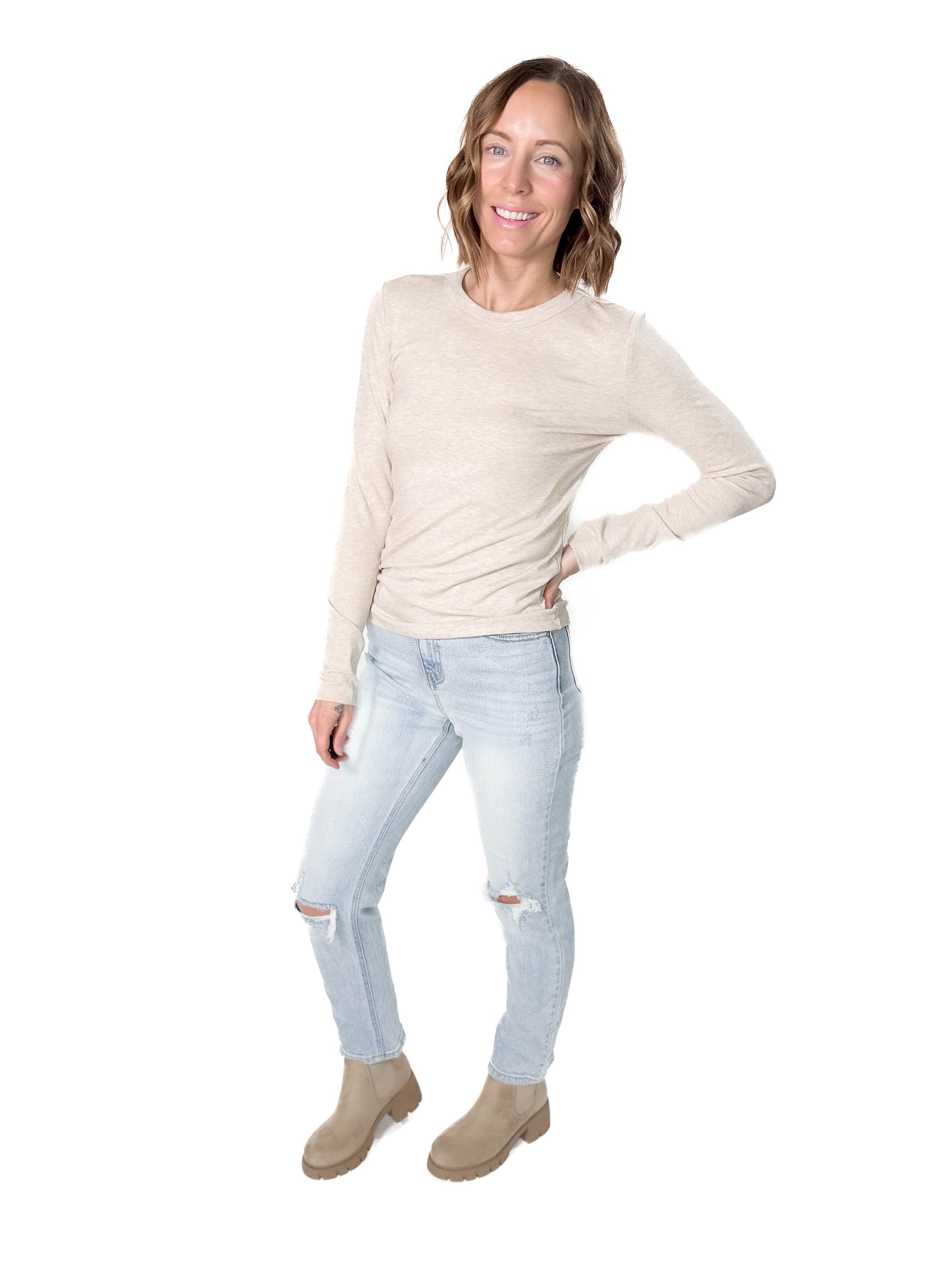 Chello Round Neck Long Sleeve- OATMEAL