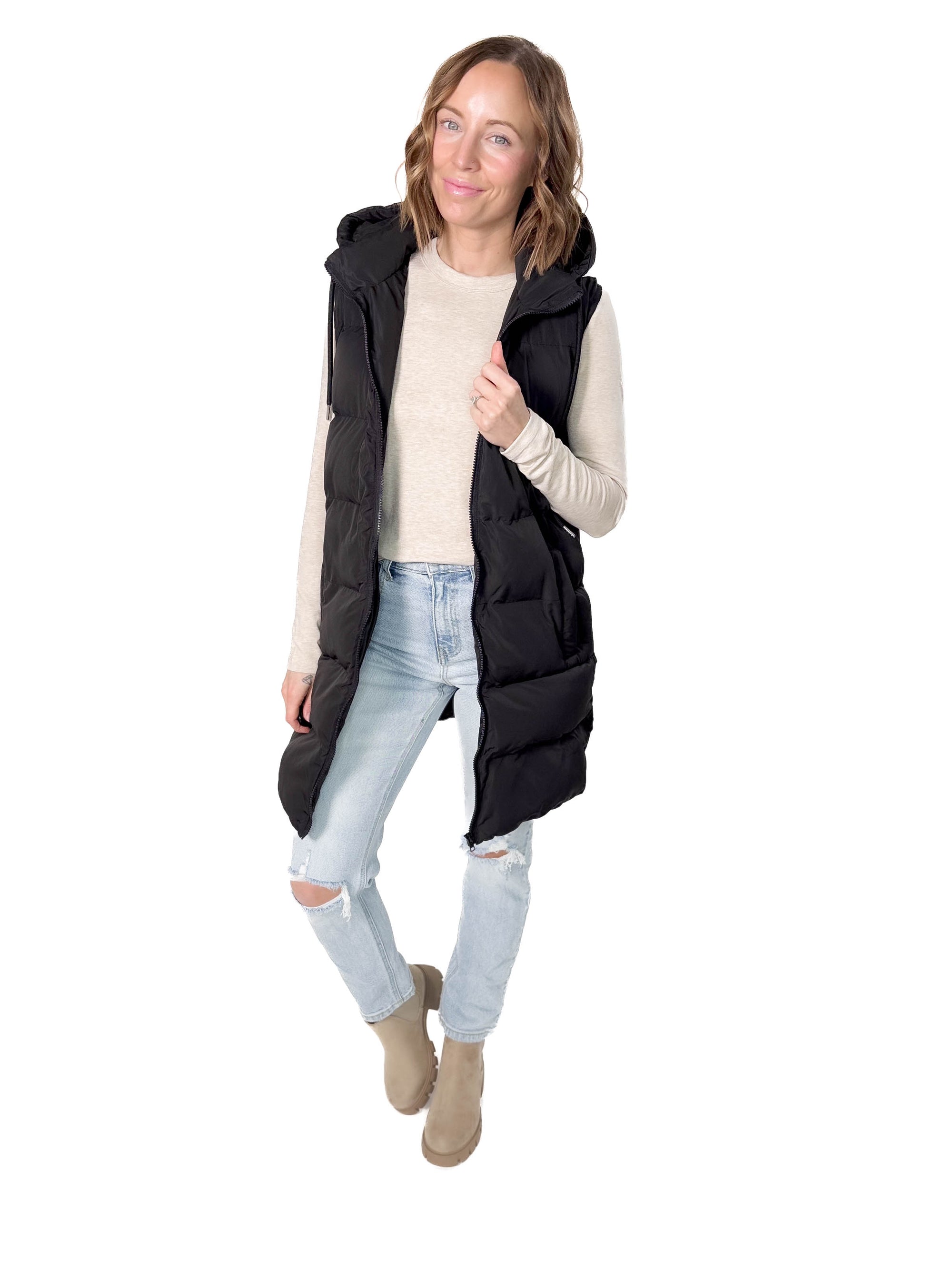 Mountain Peaks Hooded Puffer Vest- BLACK