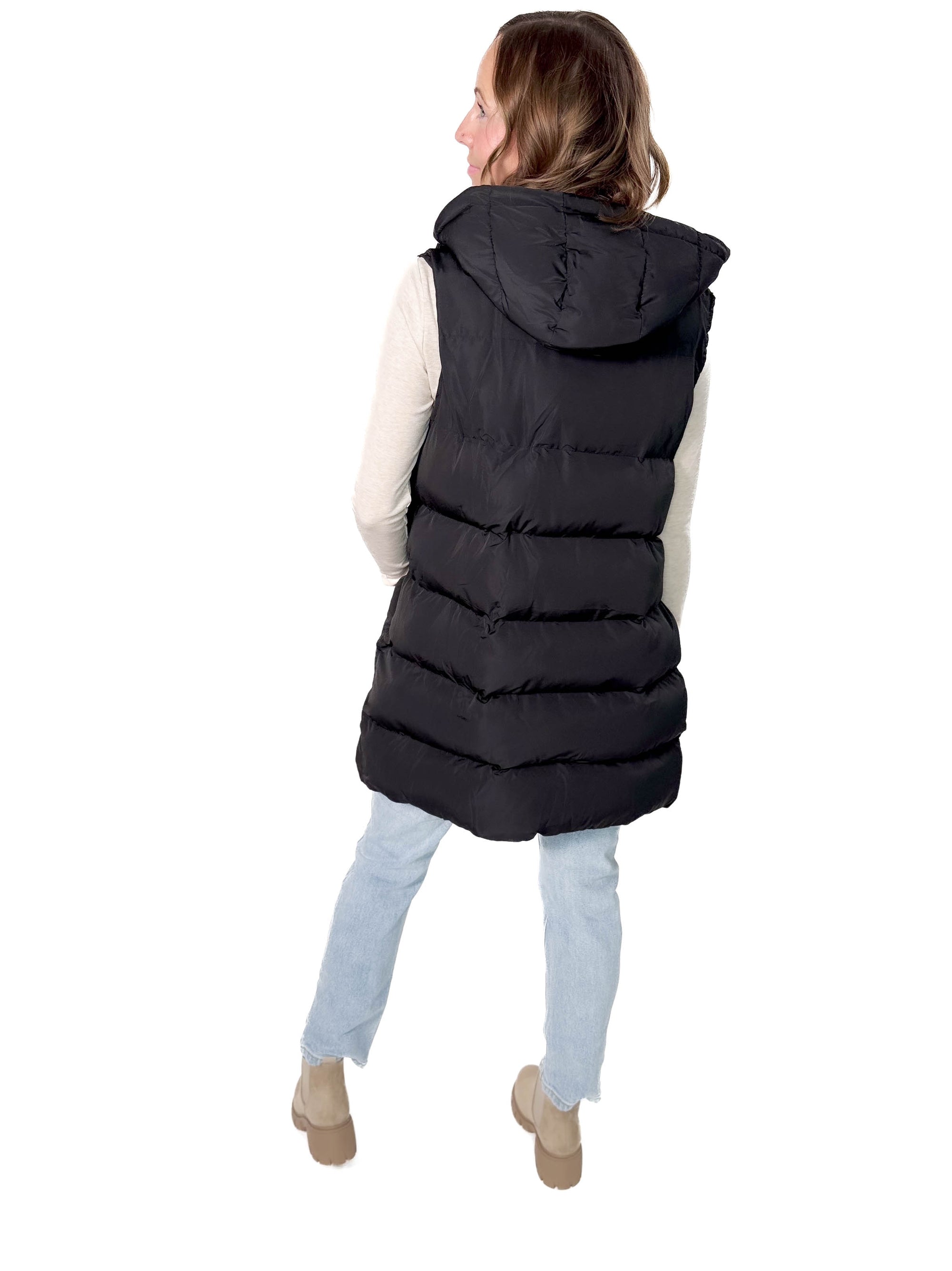 Mountain Peaks Hooded Puffer Vest- BLACK