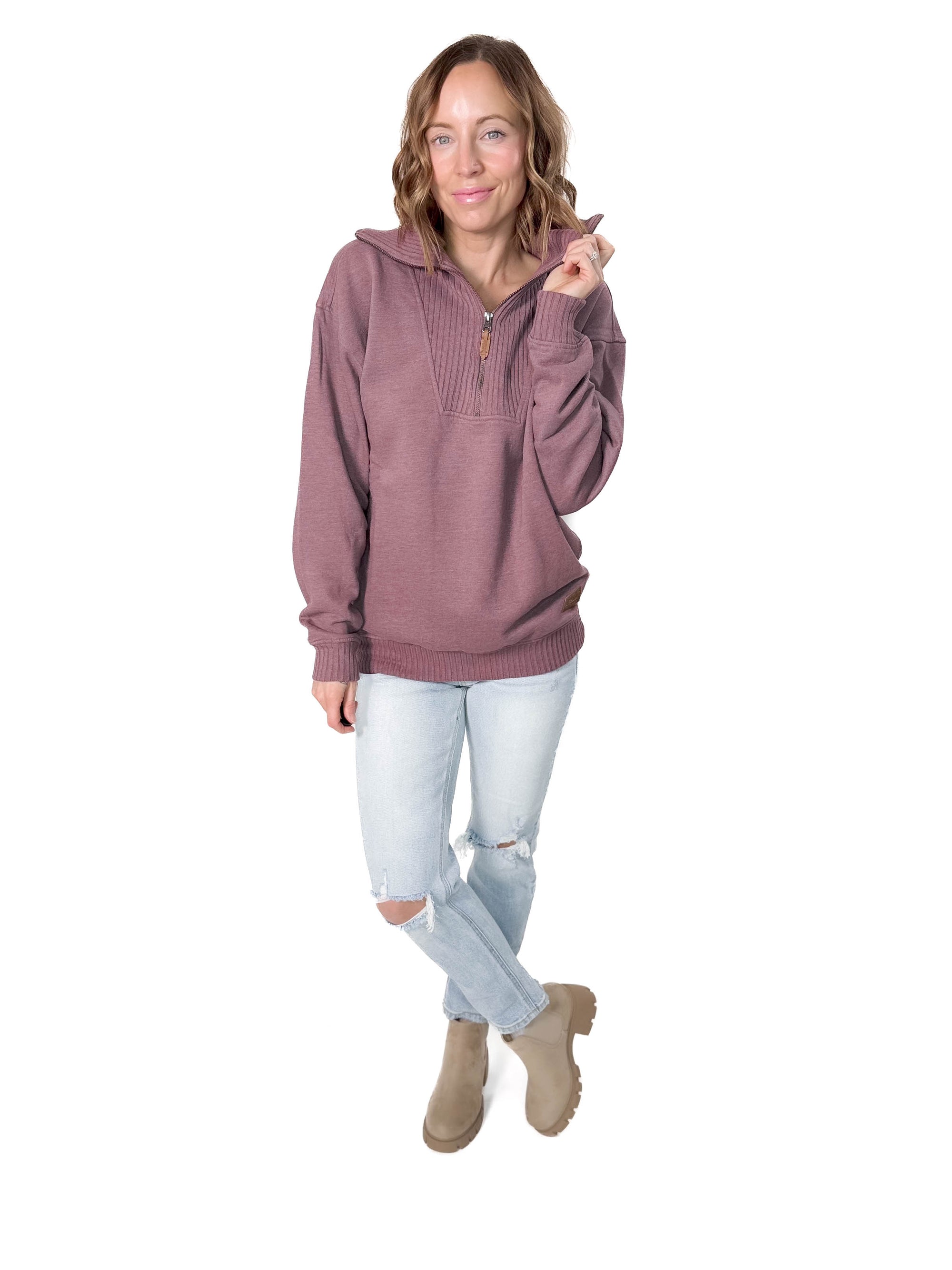 Thelma Mock Neck Fleece- MAUVE