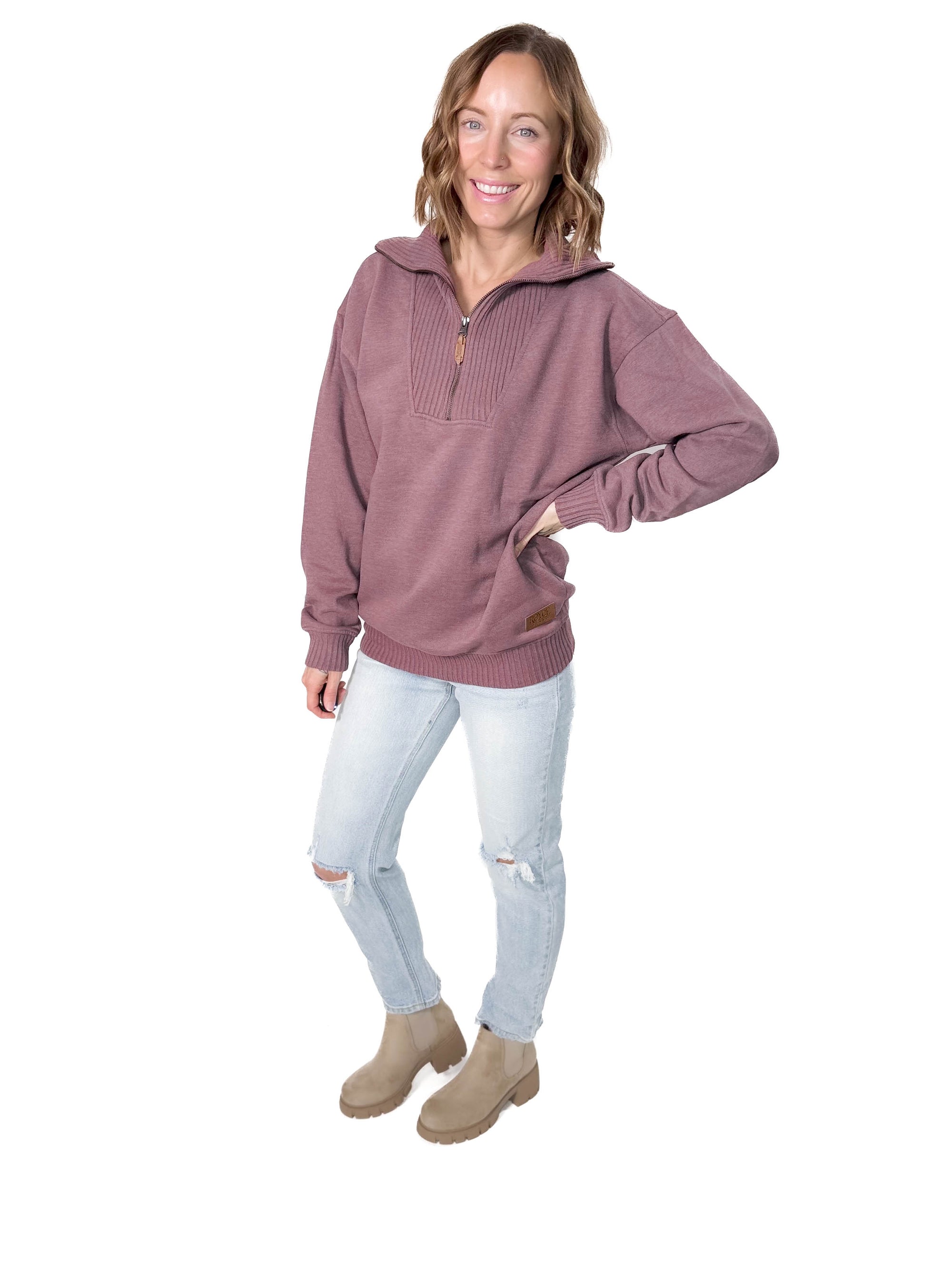 Thelma Mock Neck Fleece- MAUVE