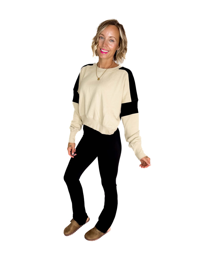 MONO B Bono Waist Length Pullover- BONE/BLACK
