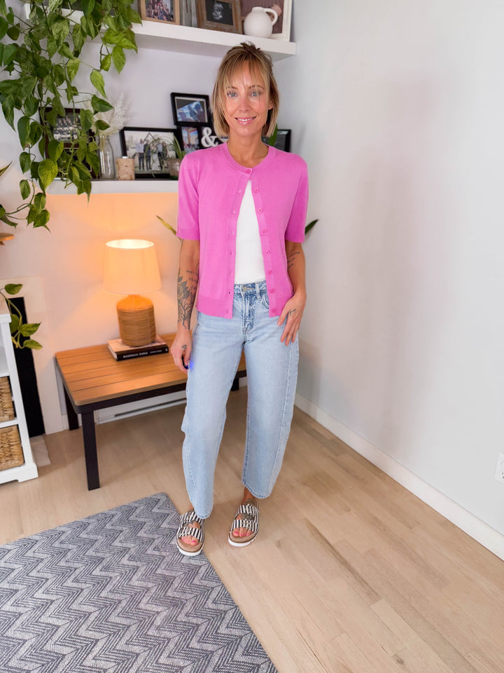 Geri Button Down Knit Top- PINK-FINAL SALE