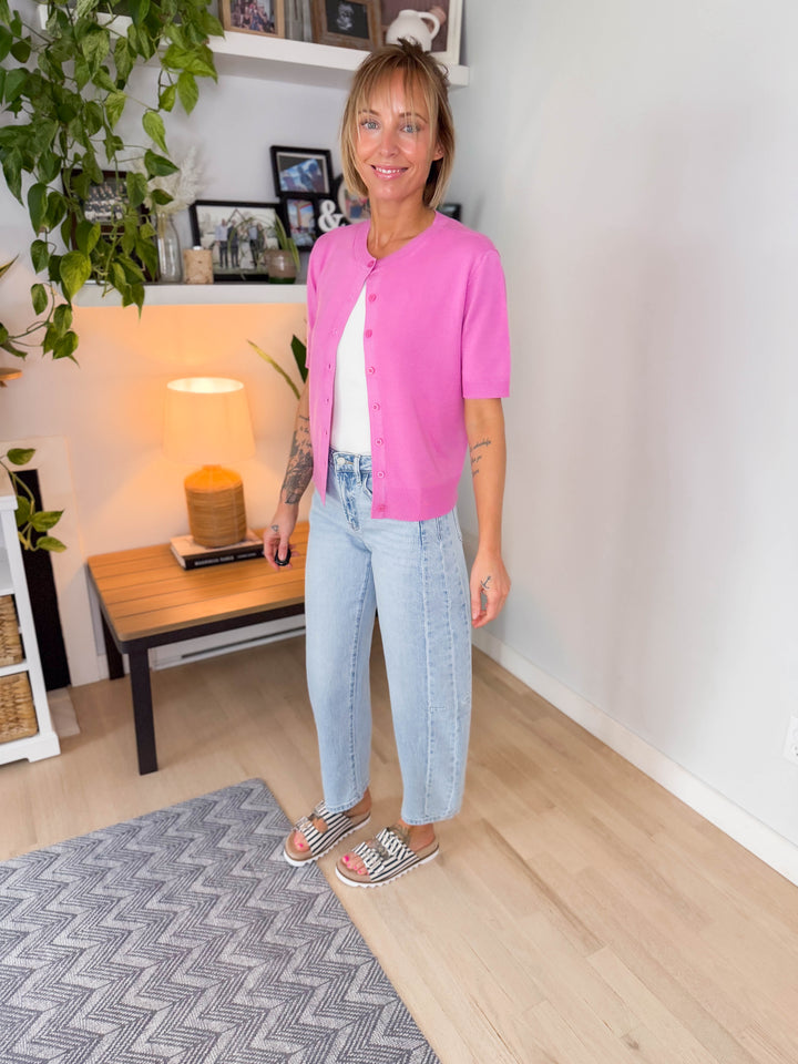 Geri Button Down Knit Top- PINK-FINAL SALE