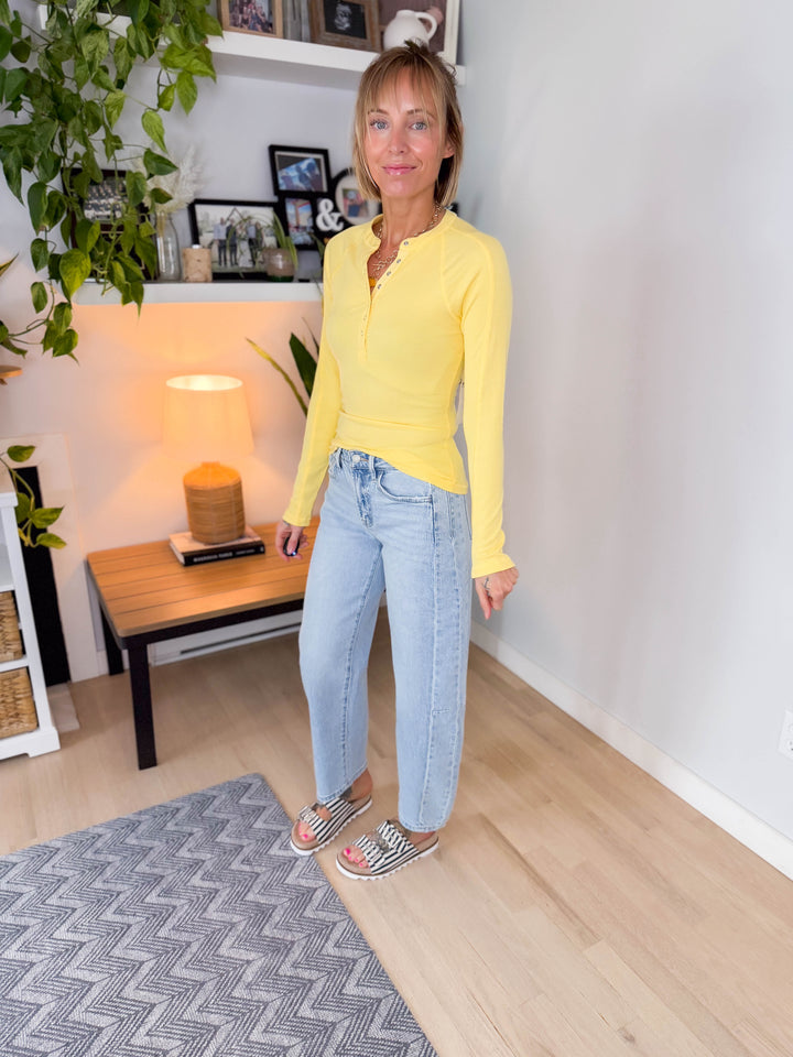Mono B Breeze Micro Ribbed Henley Top- YELLOW GLOW-FINAL SALE
