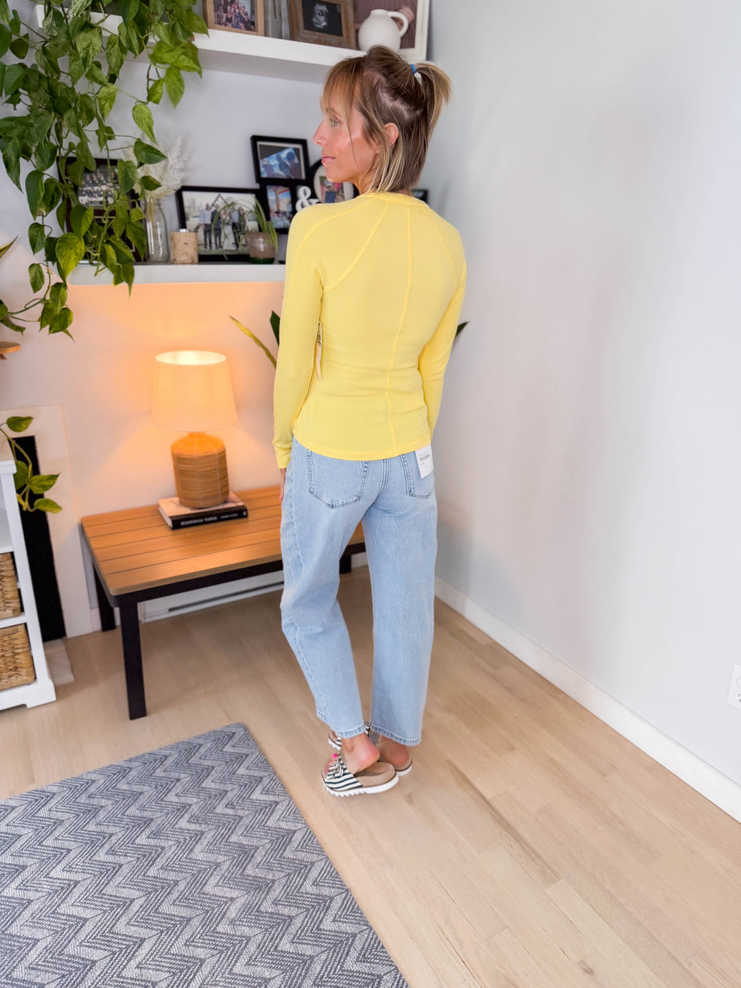 Mono B Breeze Micro Ribbed Henley Top- YELLOW GLOW-FINAL SALE