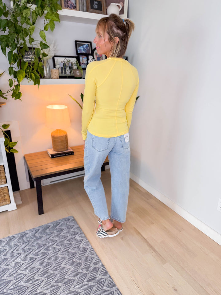 Mono B Breeze Micro Ribbed Henley Top- YELLOW GLOW-FINAL SALE