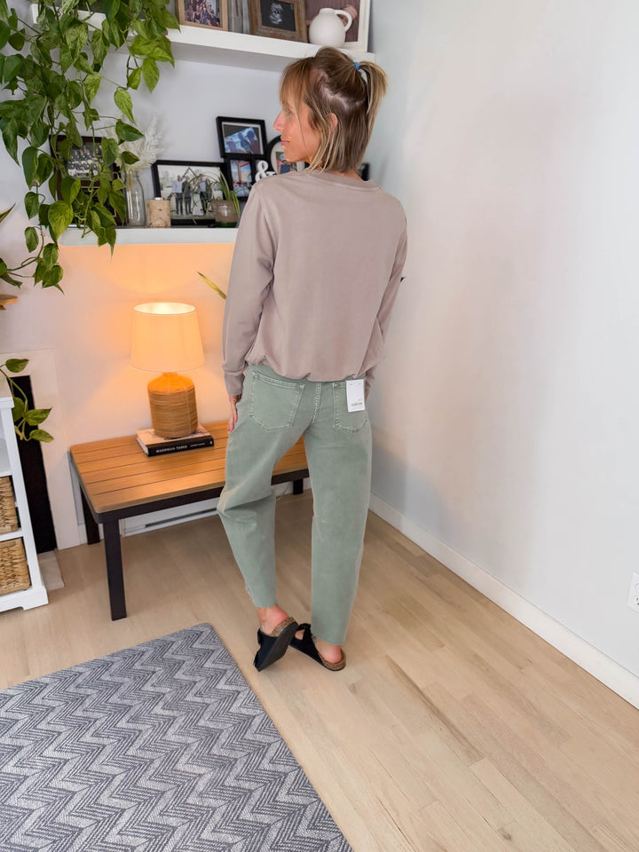 Mono B Quinn Mineral Cloud Bubble Hem Pullover- SILKEN TAUPE