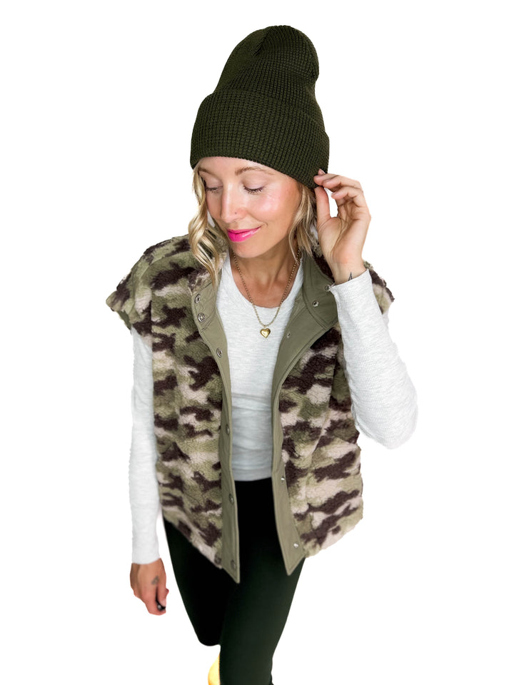 Classic Waffle Beanie- OLIVE