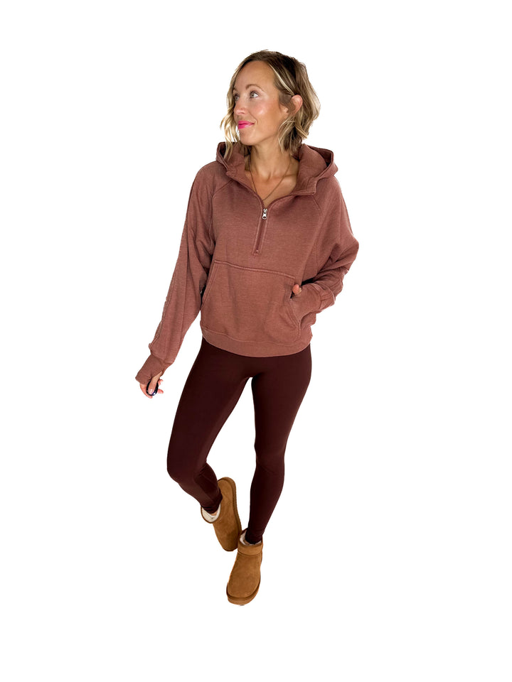 Ashleah 1/4 Zip Pullover Hoodie- CINNAMON