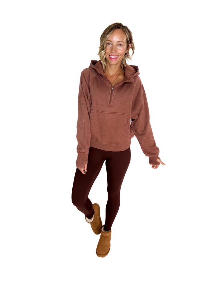 Ashleah 1/4 Zip Pullover Hoodie- CINNAMON