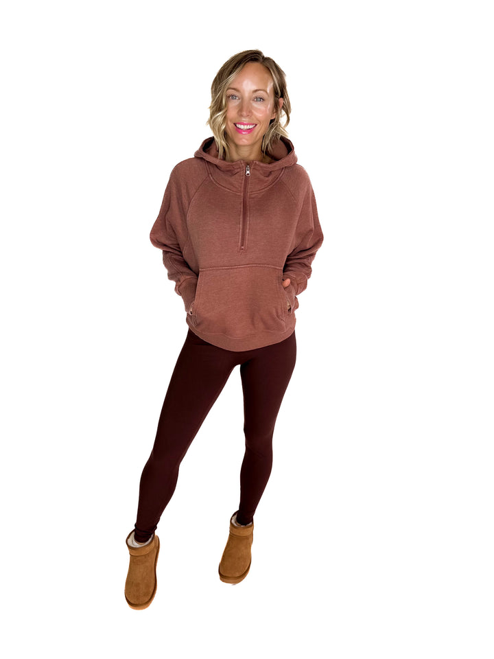 Ashleah 1/4 Zip Pullover Hoodie- CINNAMON