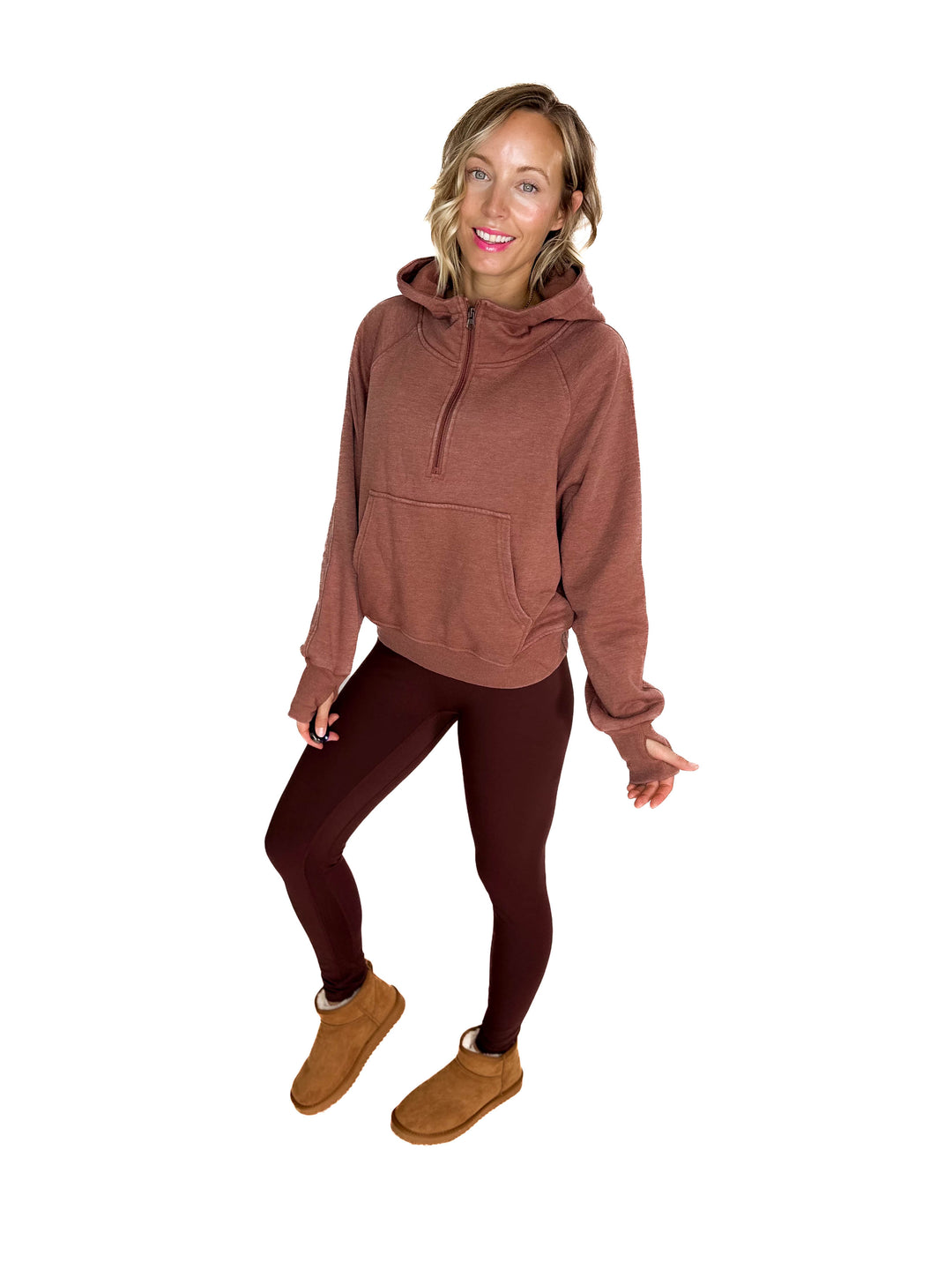 Ashleah 1/4 Zip Pullover Hoodie- CINNAMON