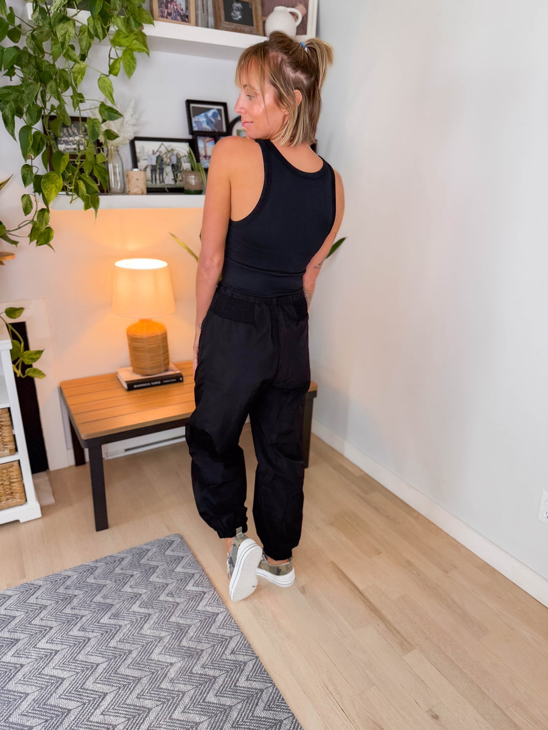 Chevron High Neck Crop Top Brami- BLACK