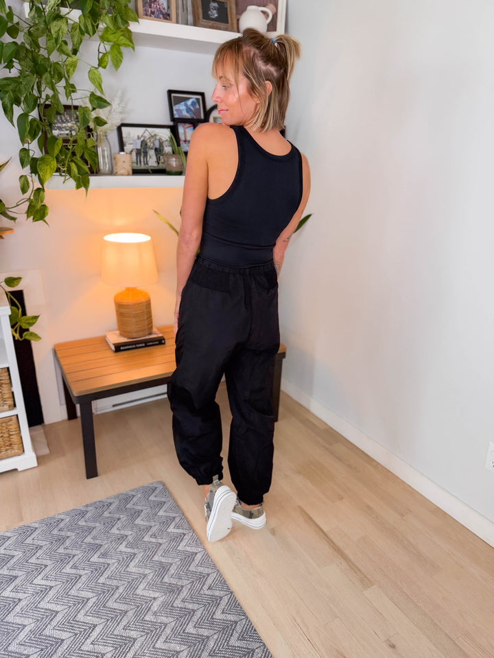 Chevron High Neck Crop Top Brami- BLACK