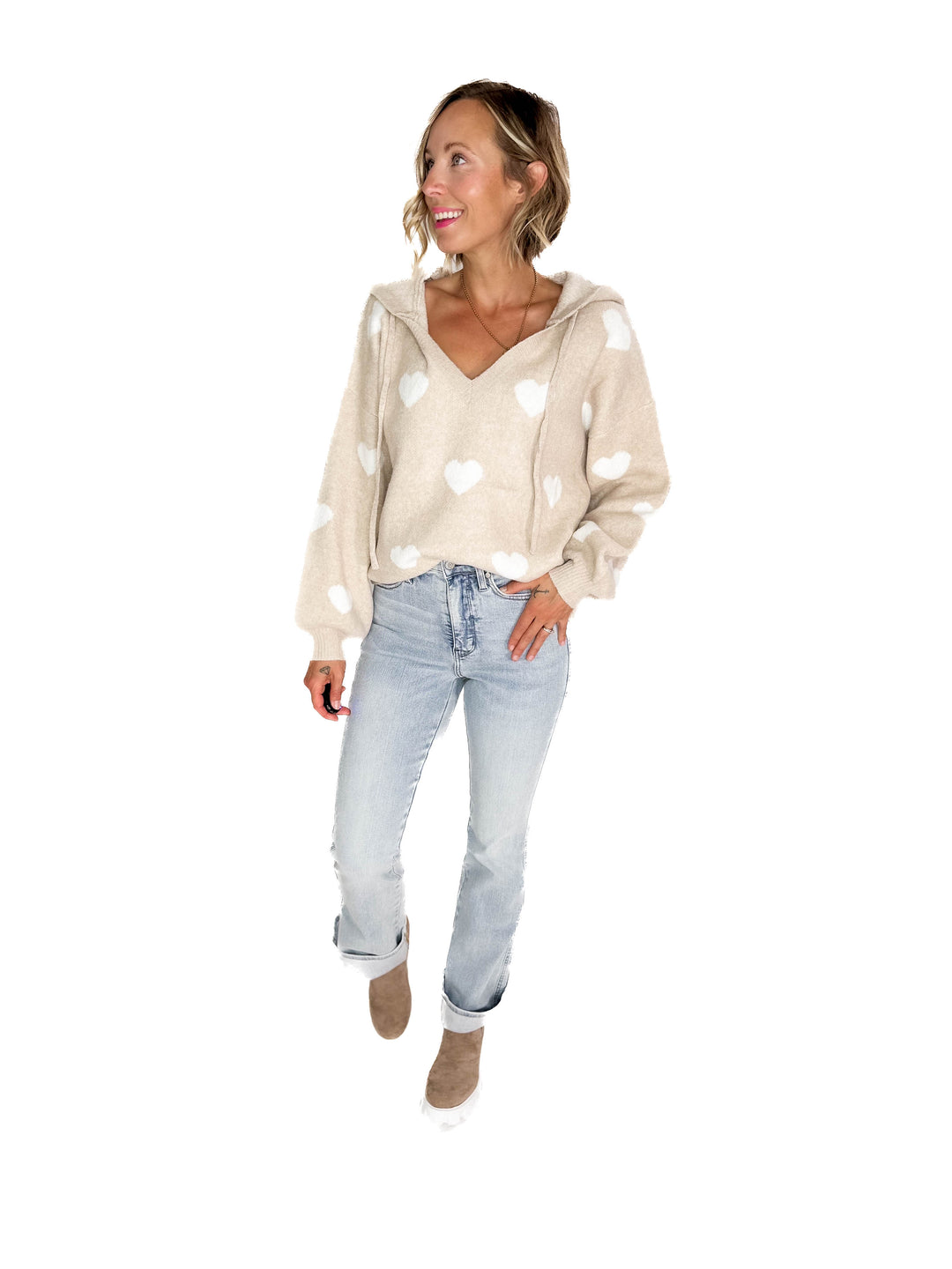Loved One Heart Sweater- KHAKI