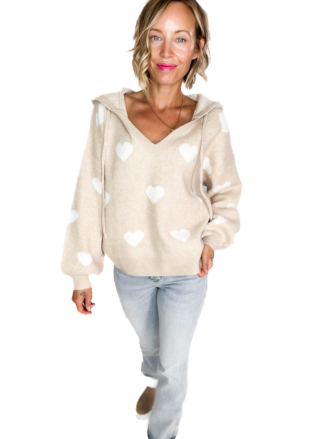 Loved One Heart Sweater- KHAKI