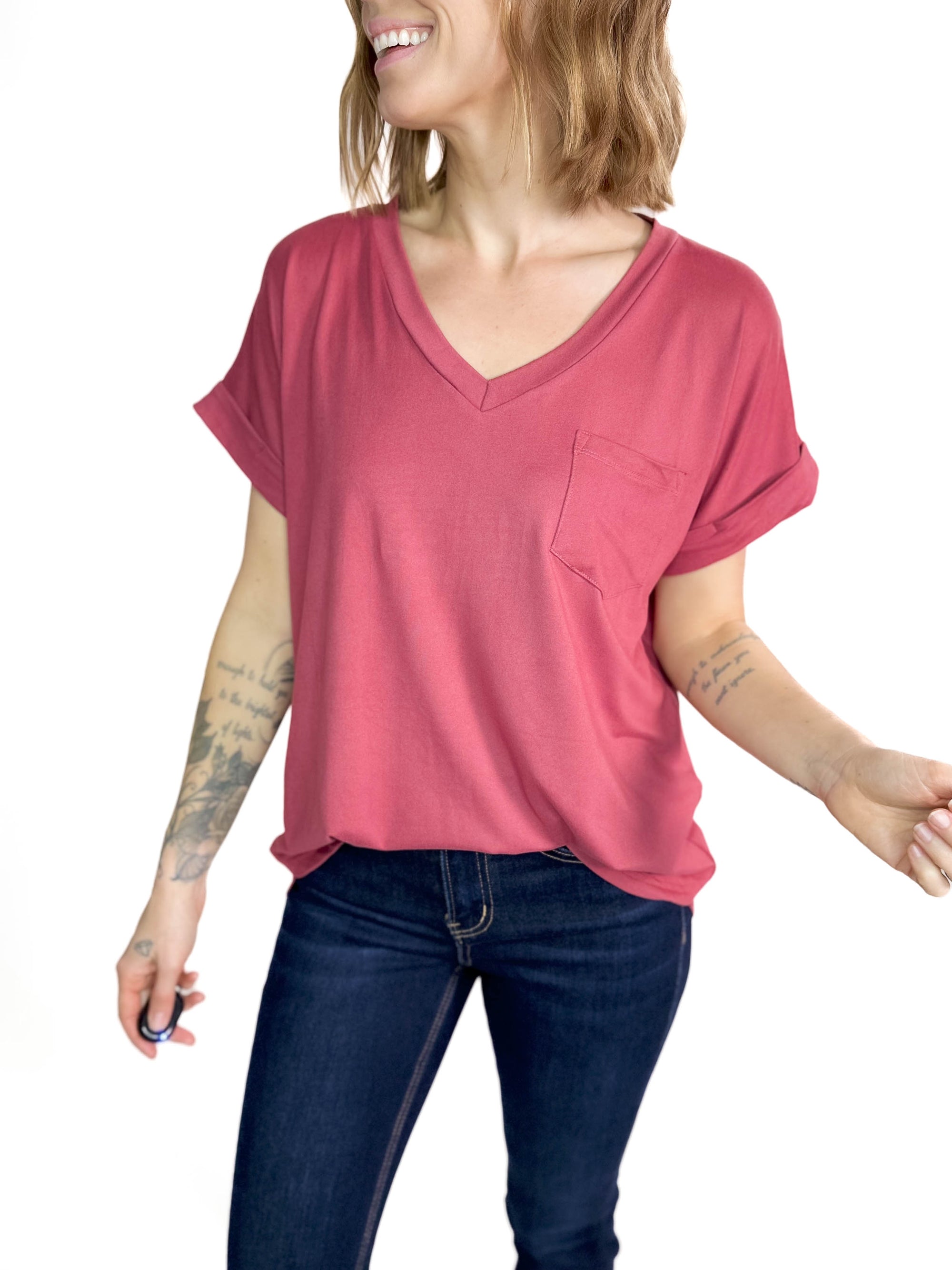 Gotta Have Pocket Tee- MARSALA