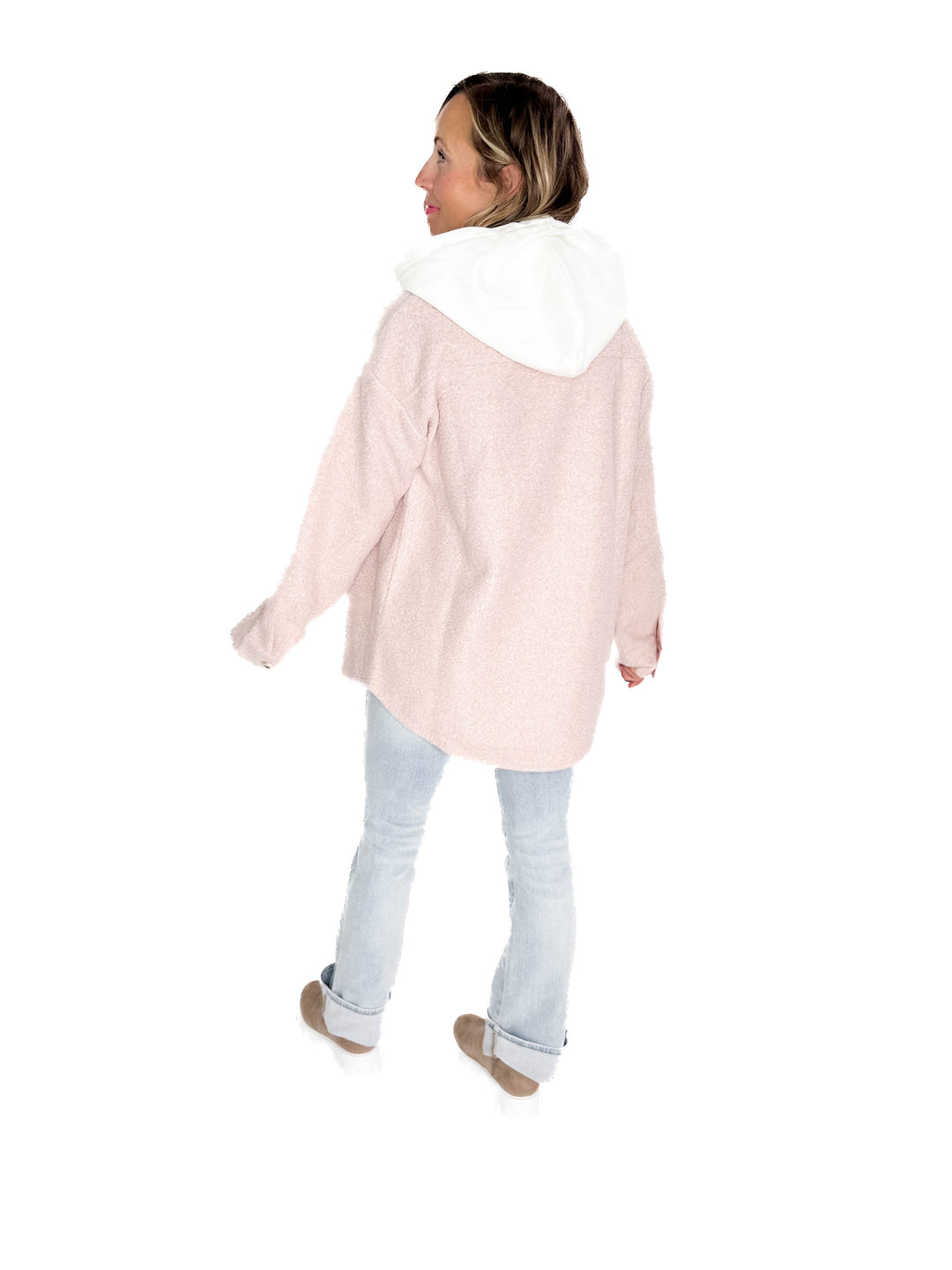 Koltyn Boucle Hooded Shacket- SOFT MAUVE