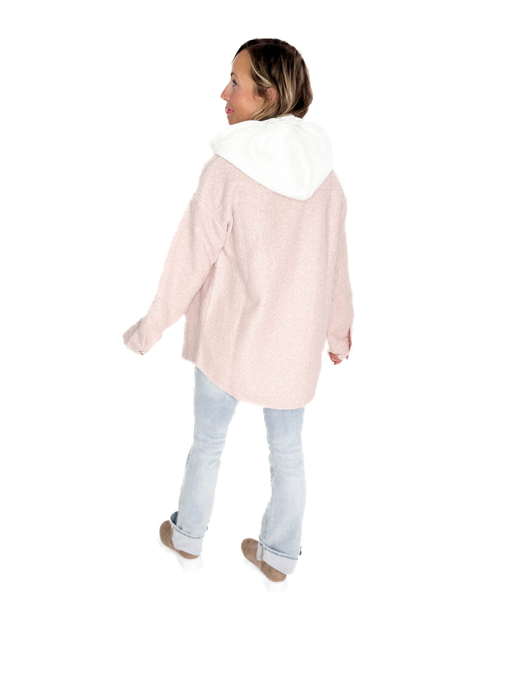 Koltyn Boucle Hooded Shacket- SOFT MAUVE