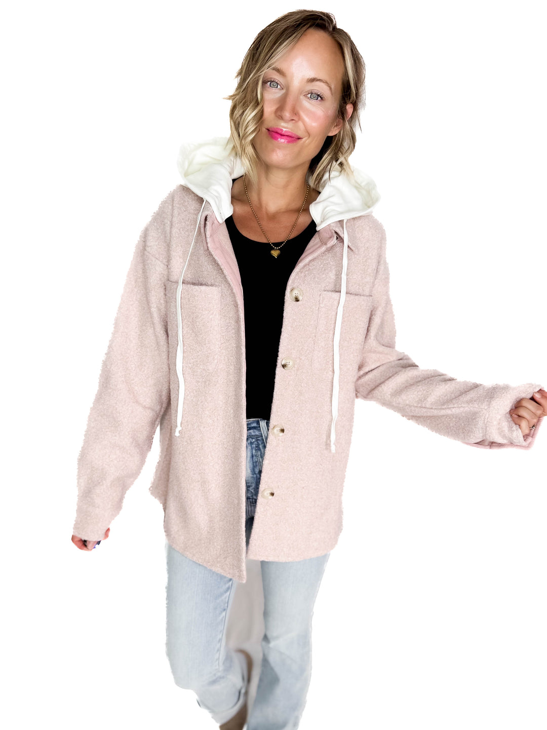 Koltyn Boucle Hooded Shacket- SOFT MAUVE