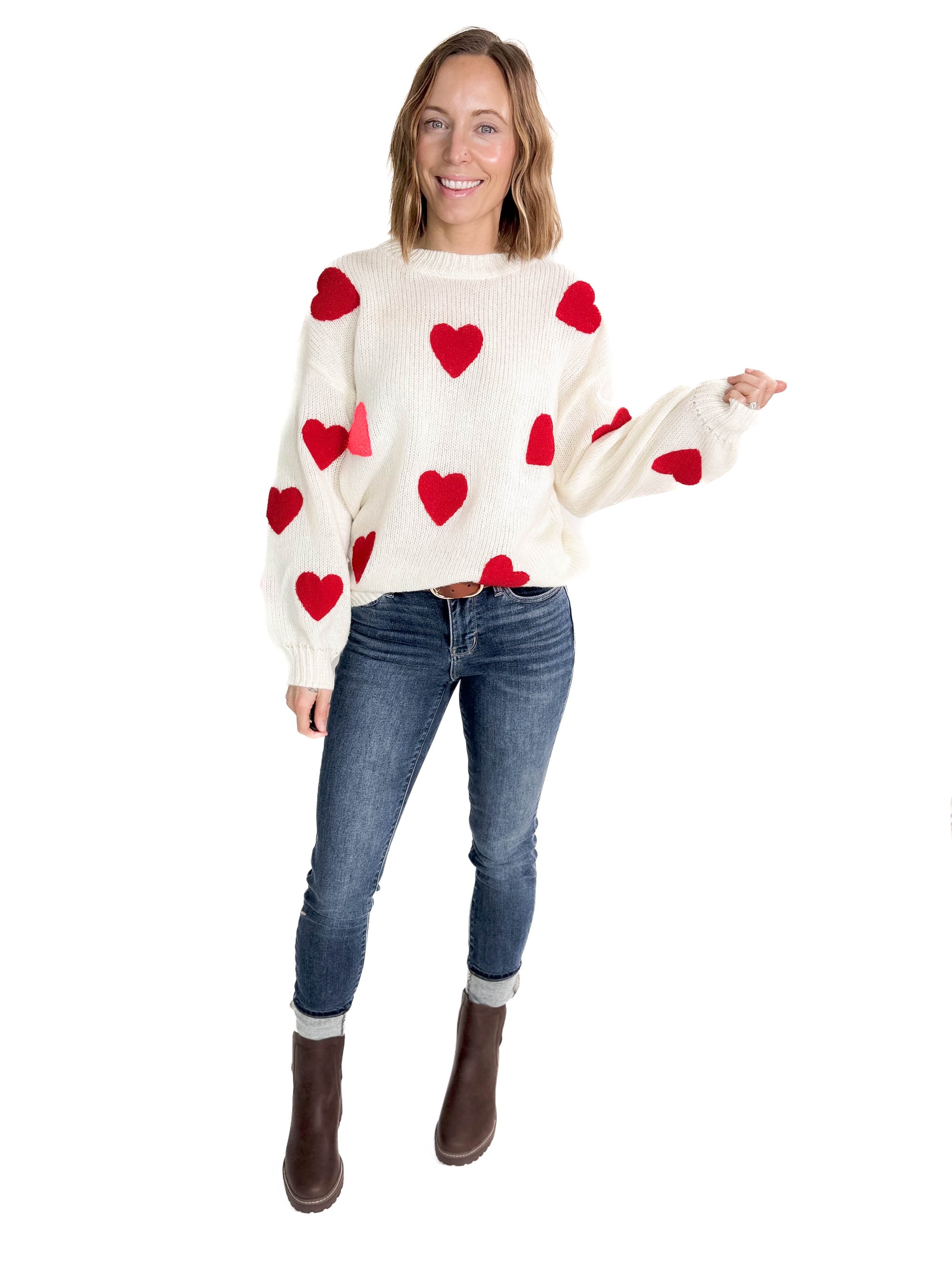 Winnie Fuzzy Heart Sweater- IVORY