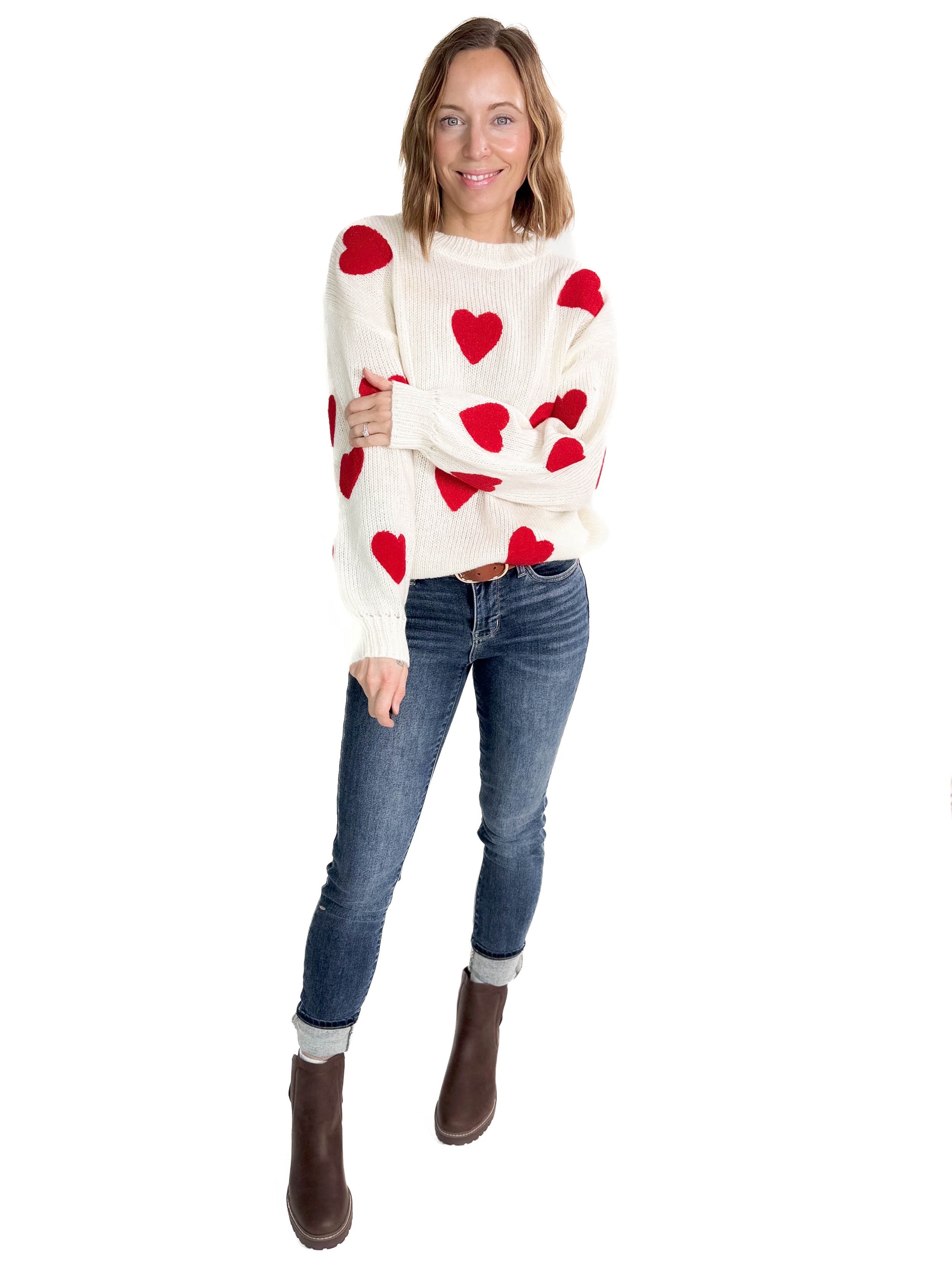 Winnie Fuzzy Heart Sweater- IVORY