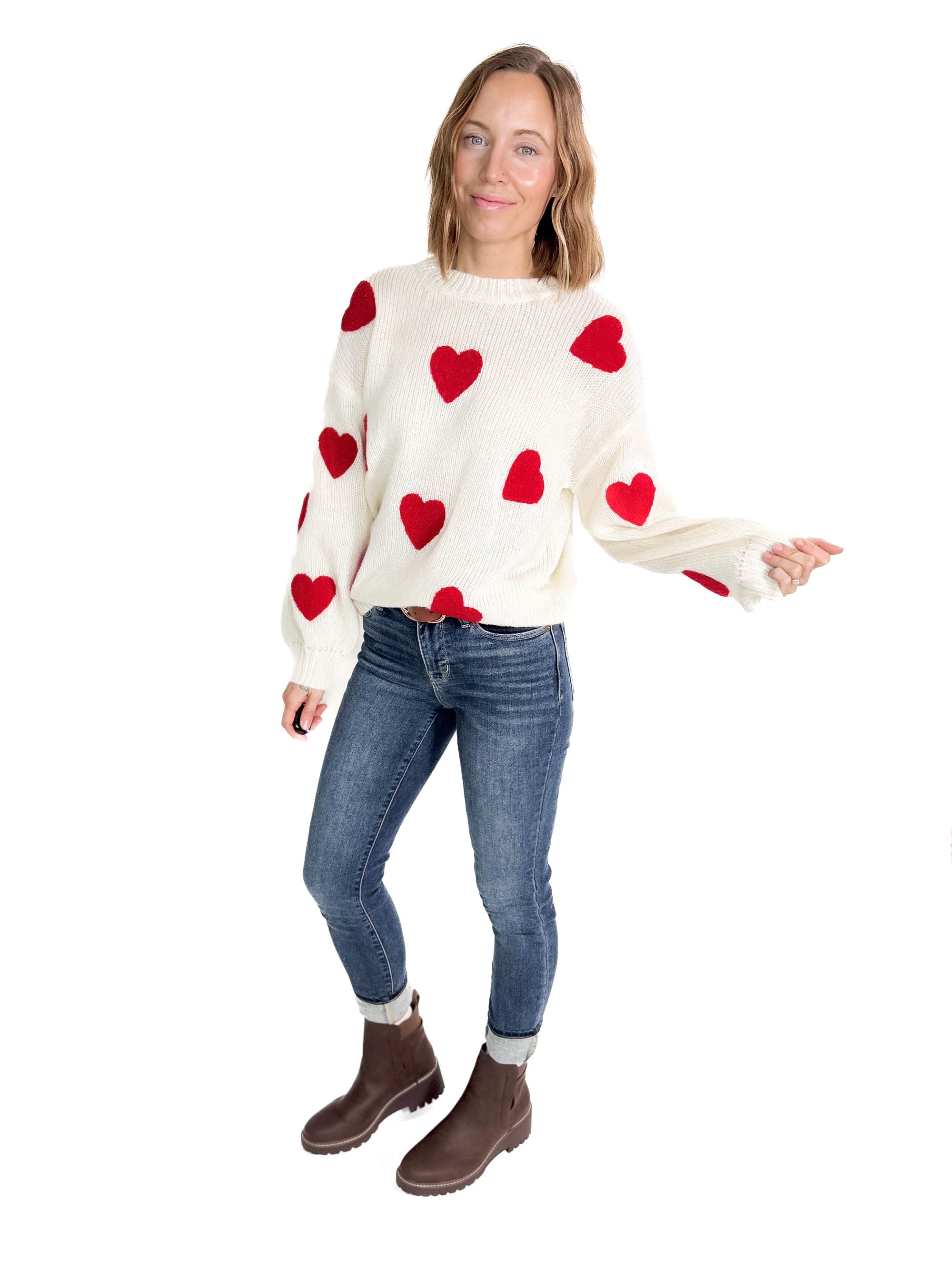 Winnie Fuzzy Heart Sweater- IVORY