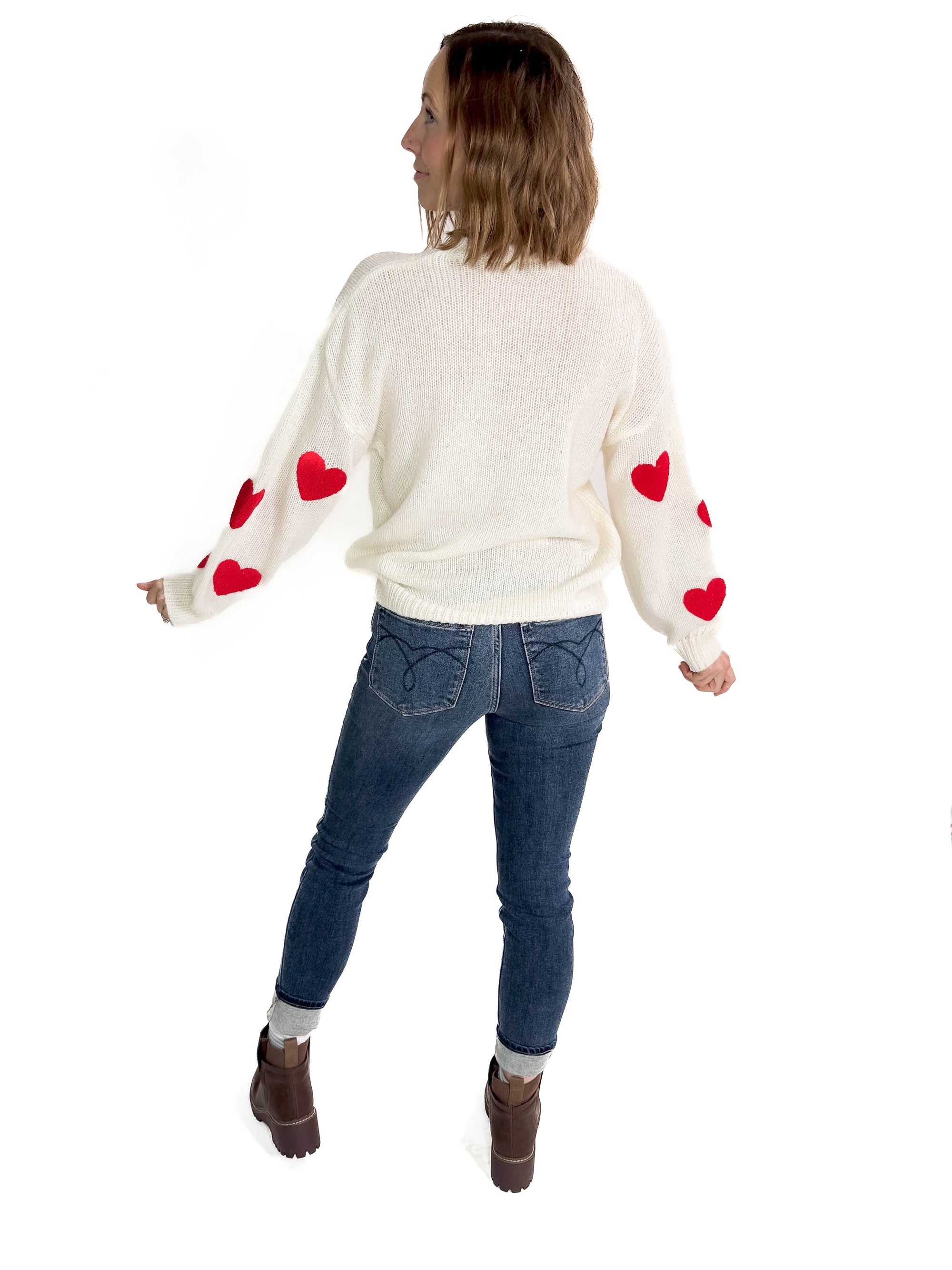 Winnie Fuzzy Heart Sweater- IVORY