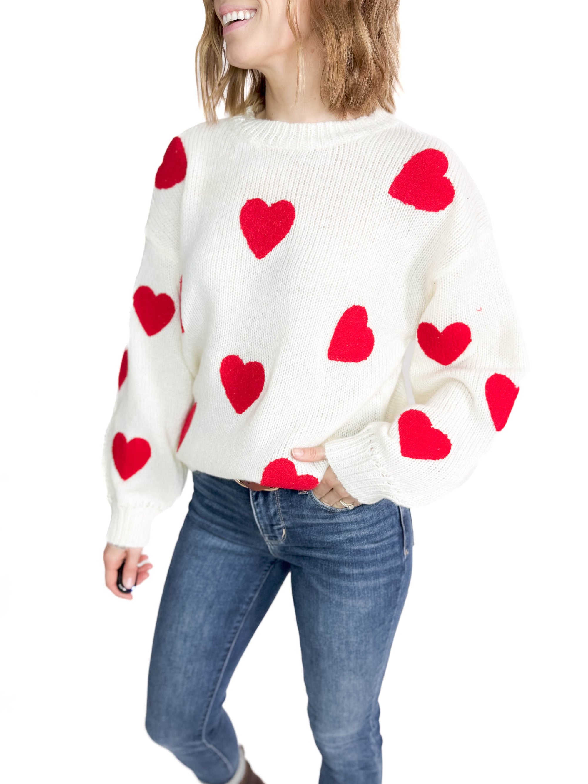 Winnie Fuzzy Heart Sweater- IVORY