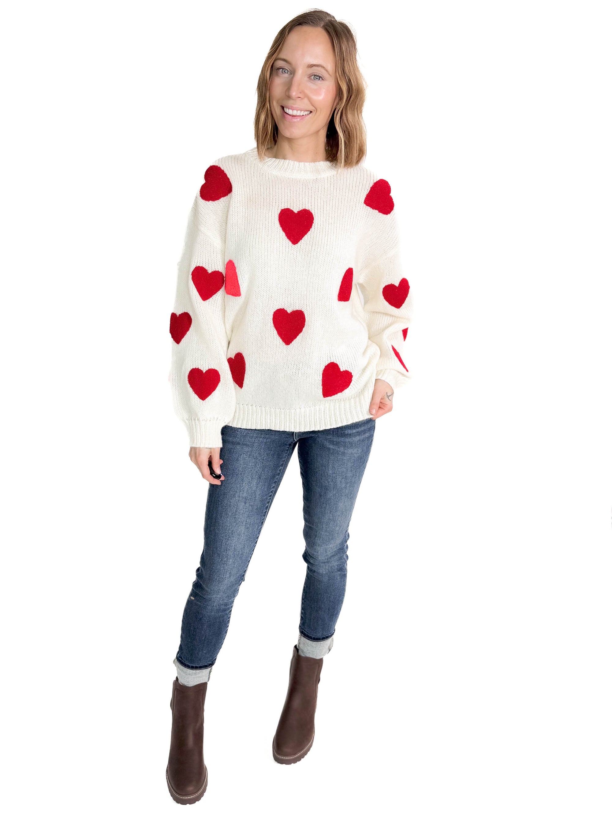 Winnie Fuzzy Heart Sweater- IVORY