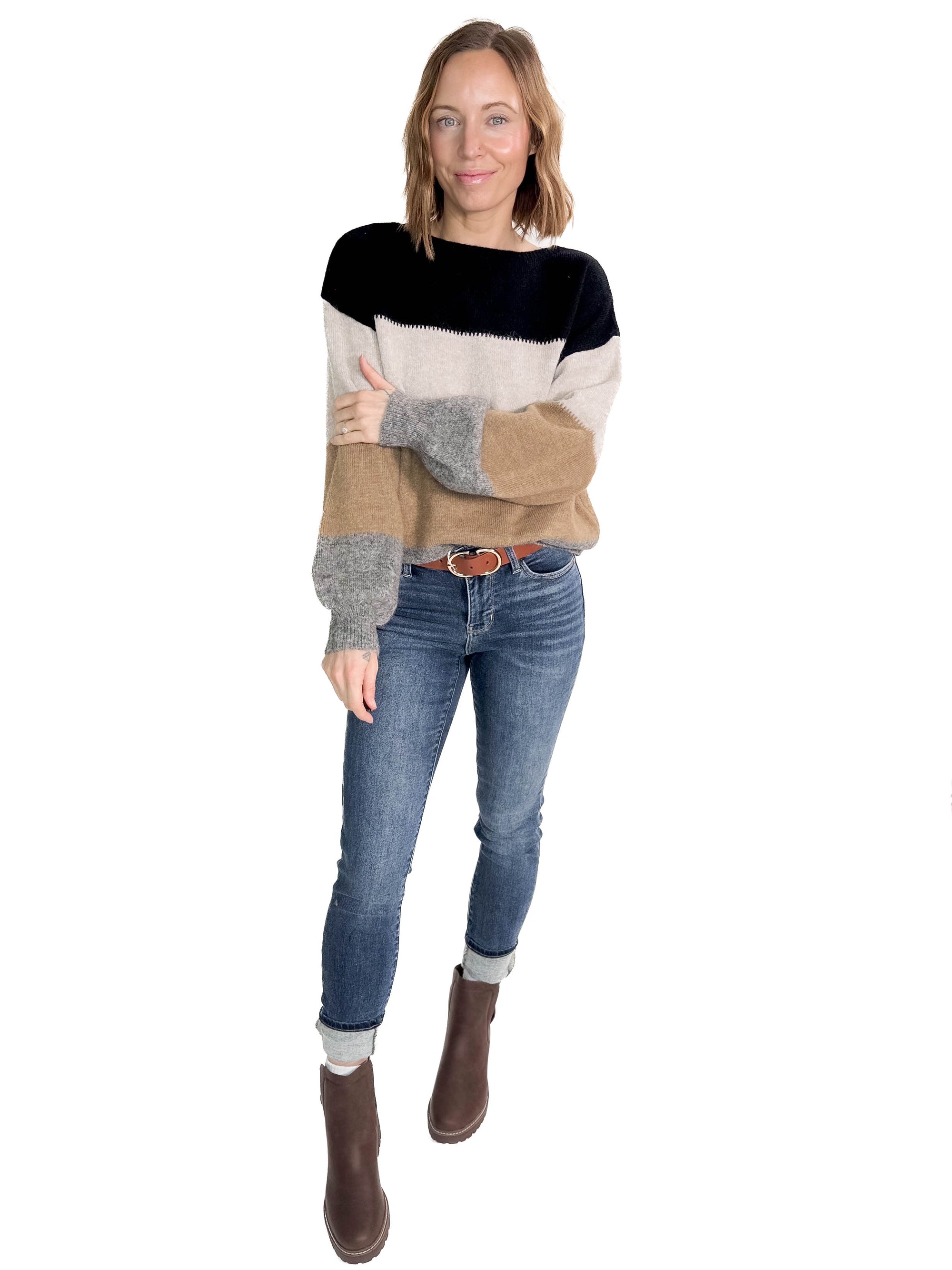 Rushton Color Block Sweater- BLACK COMBO