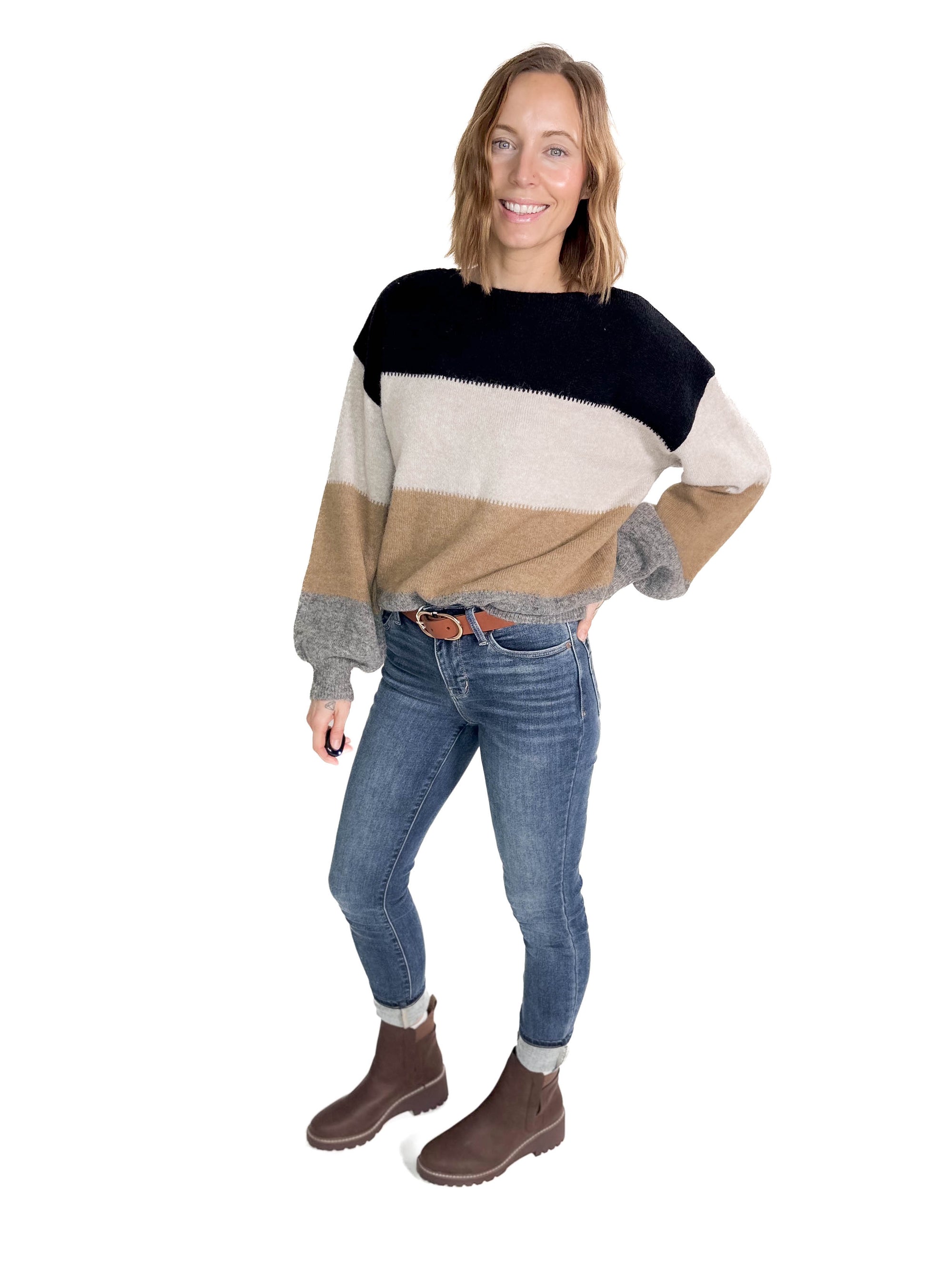 Rushton Color Block Sweater- BLACK COMBO