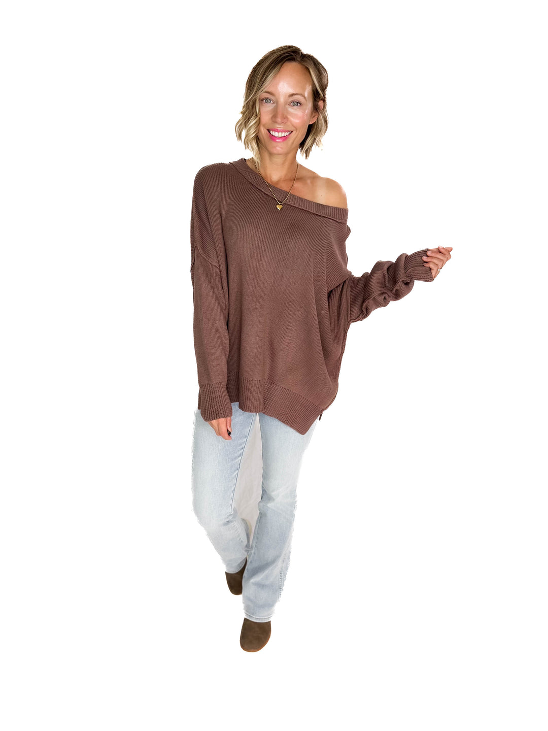 Ever Oversized Cotton Exposed Seam Sweater- BROWN
