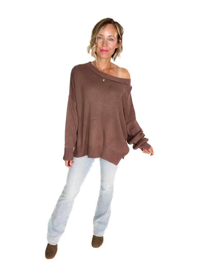 Ever Oversized Cotton Exposed Seam Sweater- BROWN