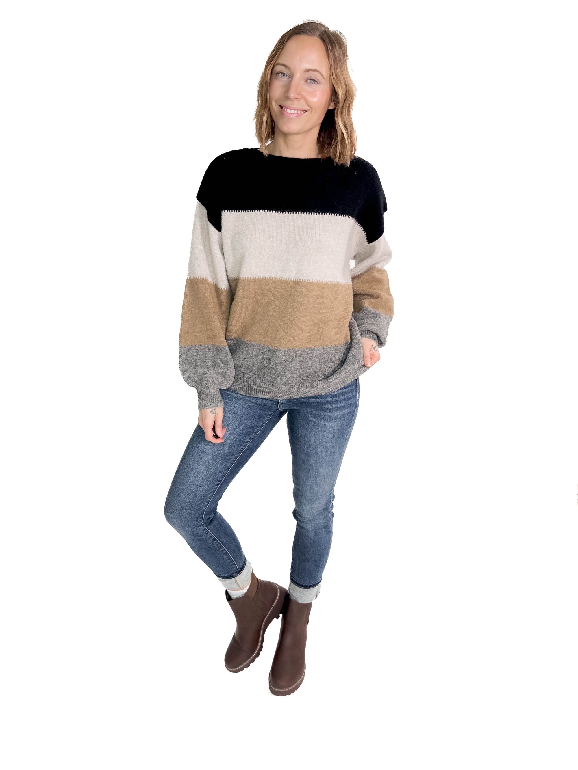 Rushton Color Block Sweater- BLACK COMBO