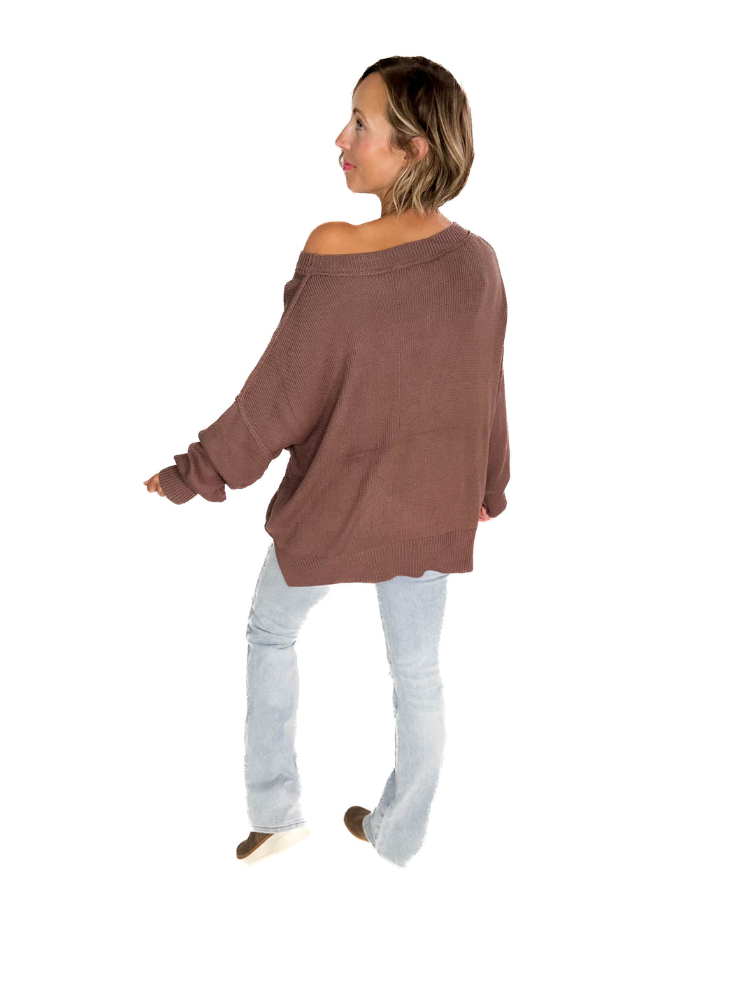 Ever Oversized Cotton Exposed Seam Sweater- BROWN