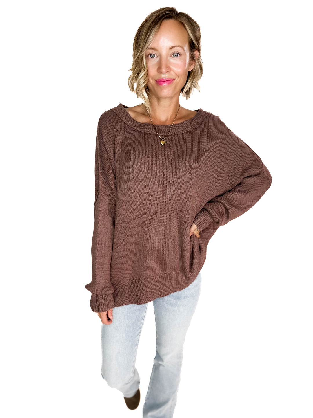 Ever Oversized Cotton Exposed Seam Sweater- BROWN