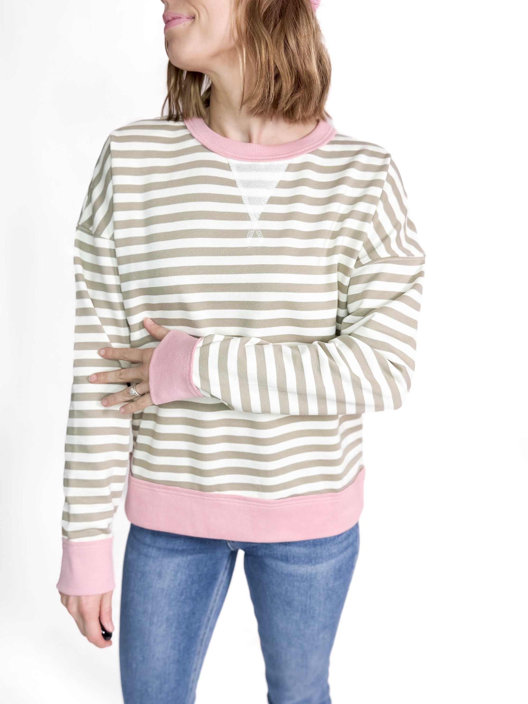 Graydon French Terry Pullover- GREY/PINK