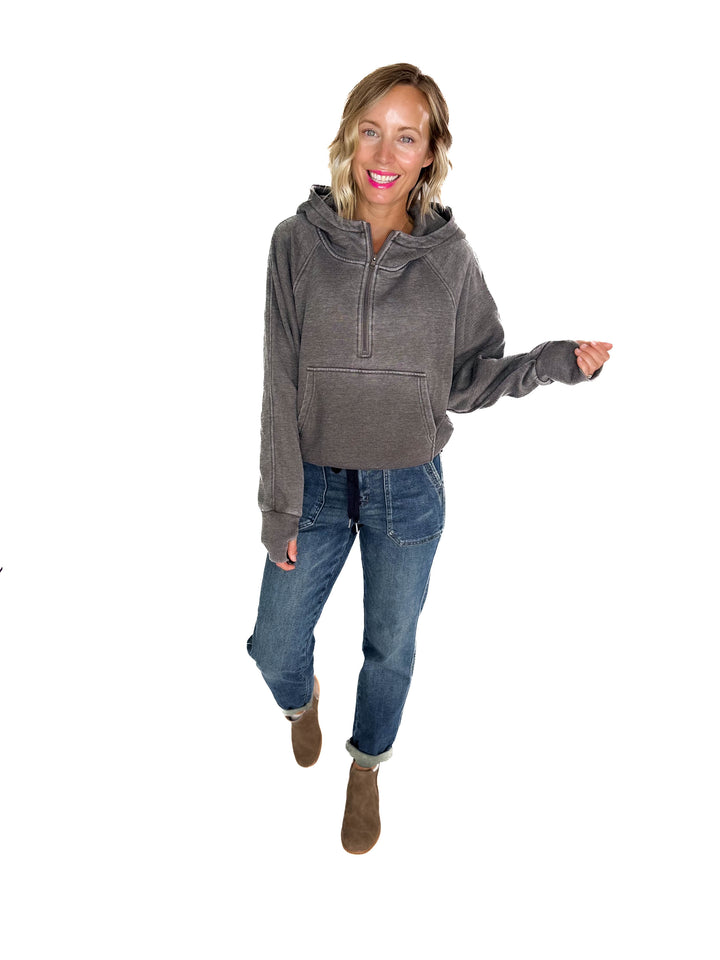 Ashleah 1/2 Zip Pullover Hoodie- ASH BLACK