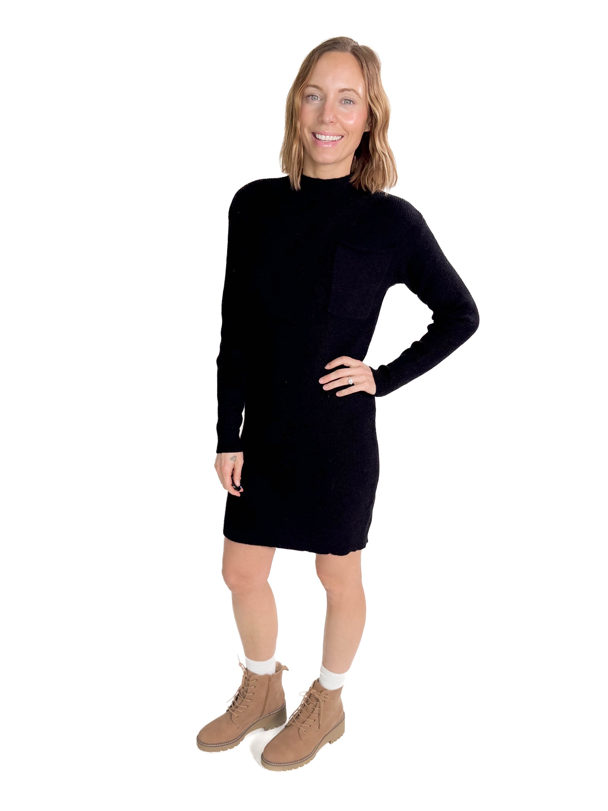 Fiona Pocket Sweater Dress- BLACK