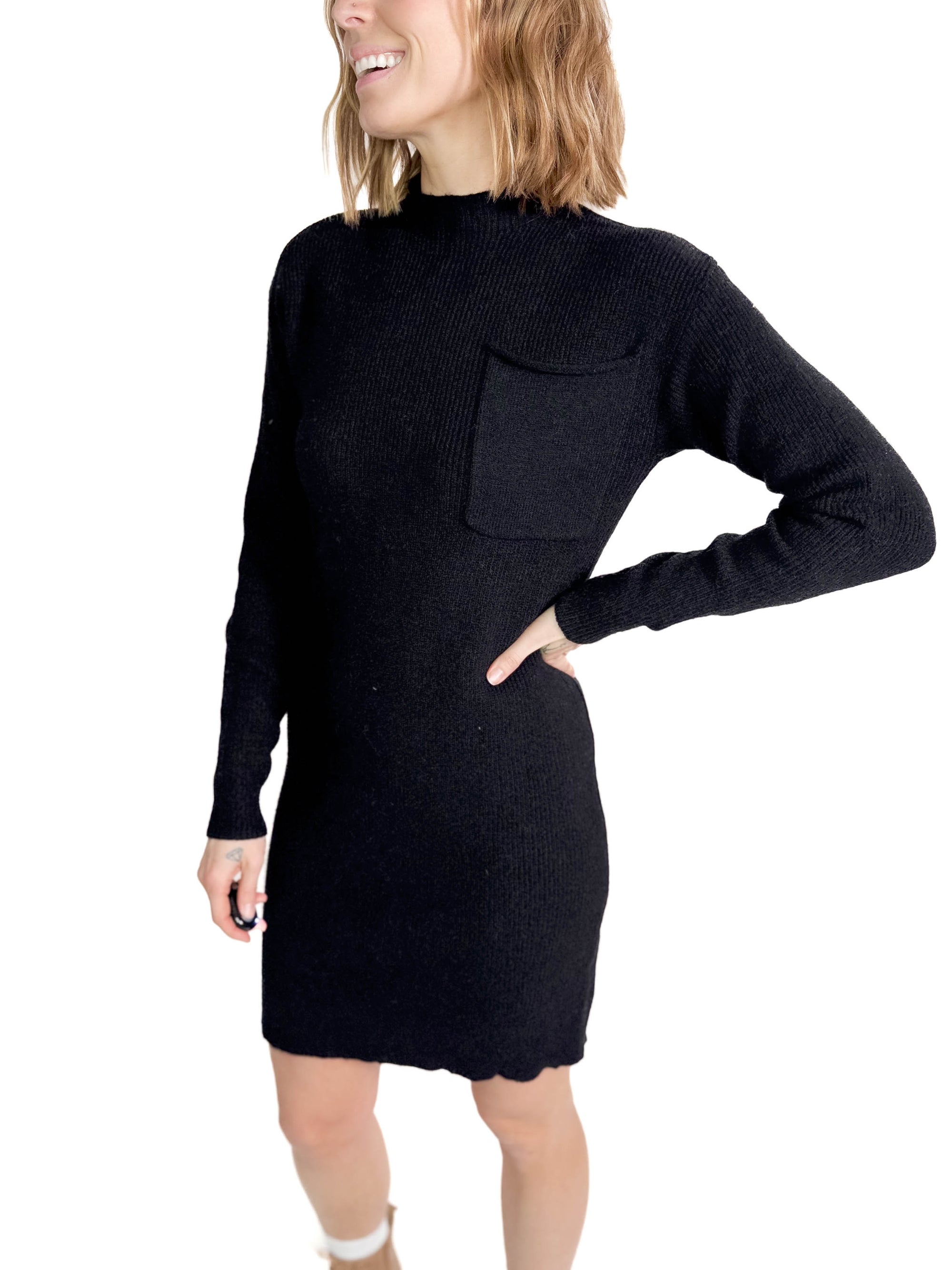 Fiona Pocket Sweater Dress- BLACK